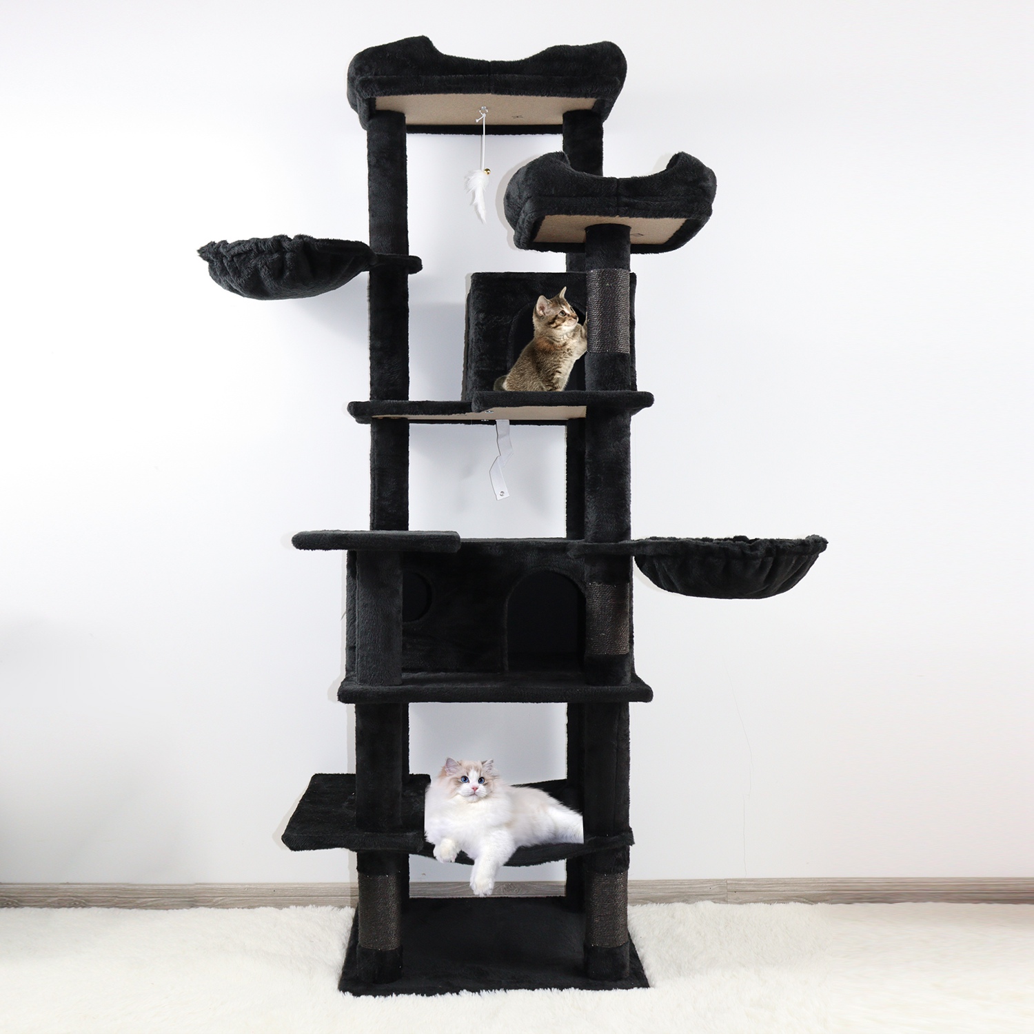 68in Multi-Level Cat Tree Tower with Hammocks, Cat Condo, Hanging Basket, Removable Cushions & Sisal Scratching Posts, Plush Cat Activity Center for I - Image 4