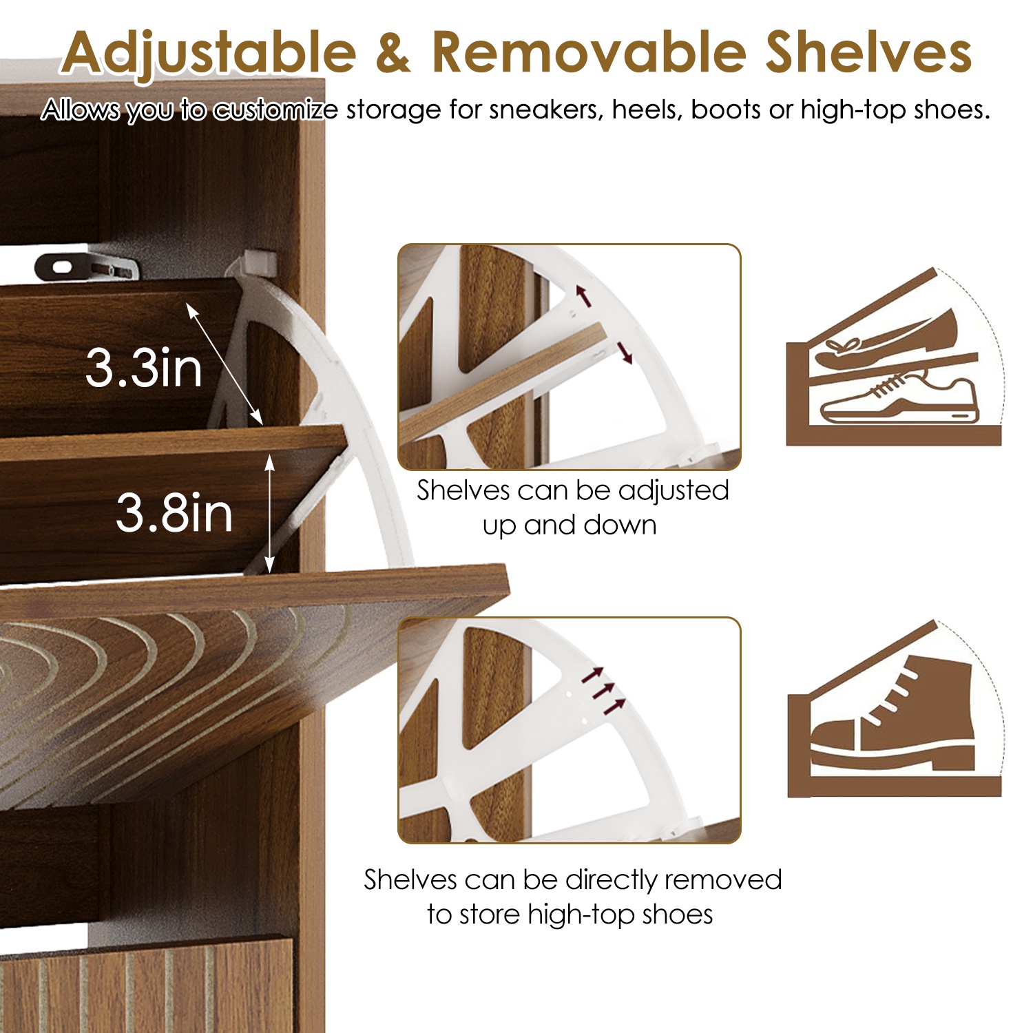 Forbidden to Sell on Amazon Line Groove Narrow Shoe Storage Cabinet with 2 Flip Drawers, Freestanding Slim Shoe Rack with Gold Metal Handles for Entry - Image 2
