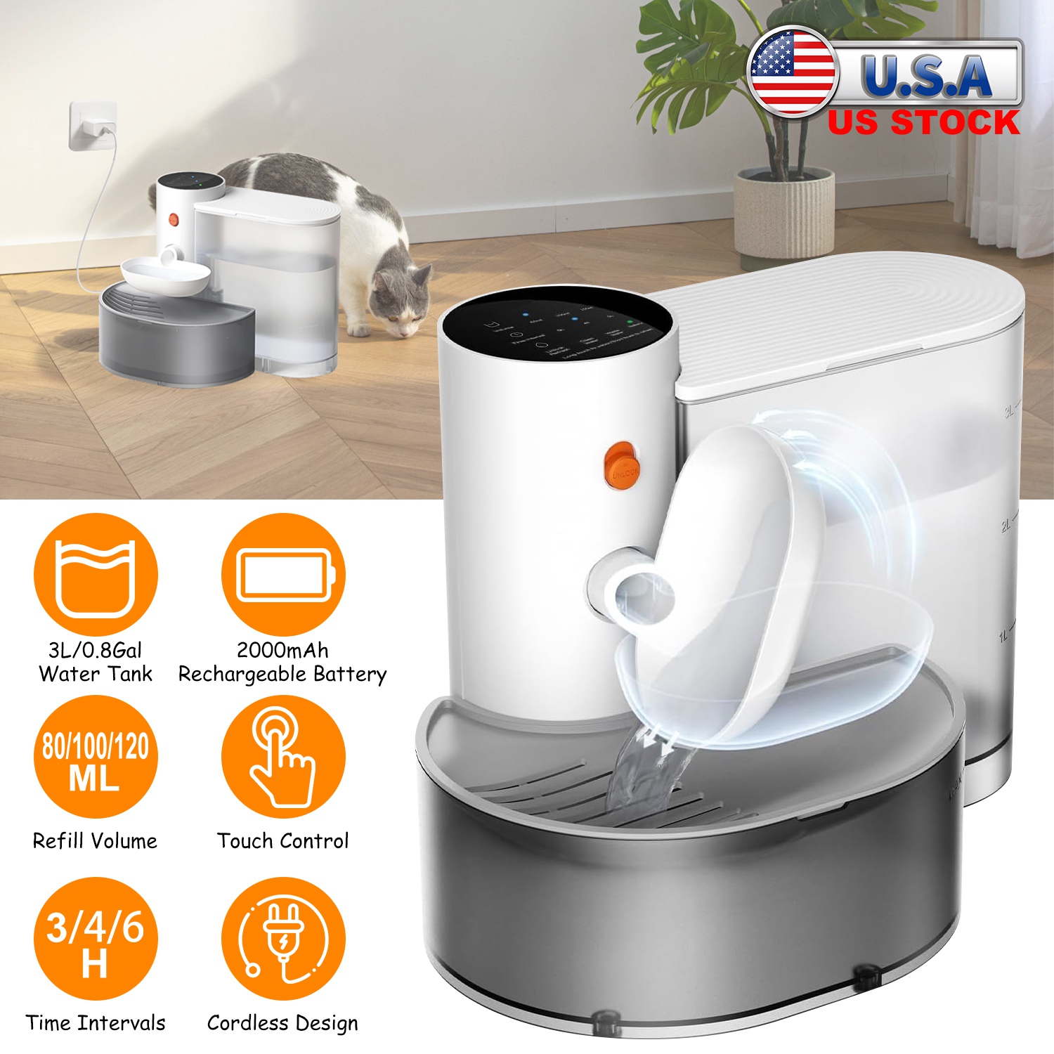 Smart Pet Water Fountain Automatic Cat Water Dispenser 3L/101OZ Cordless Rechargeable Dog Water Fountain Self-Refill with 3 Adjustable Volume 3 Time I - Image 8