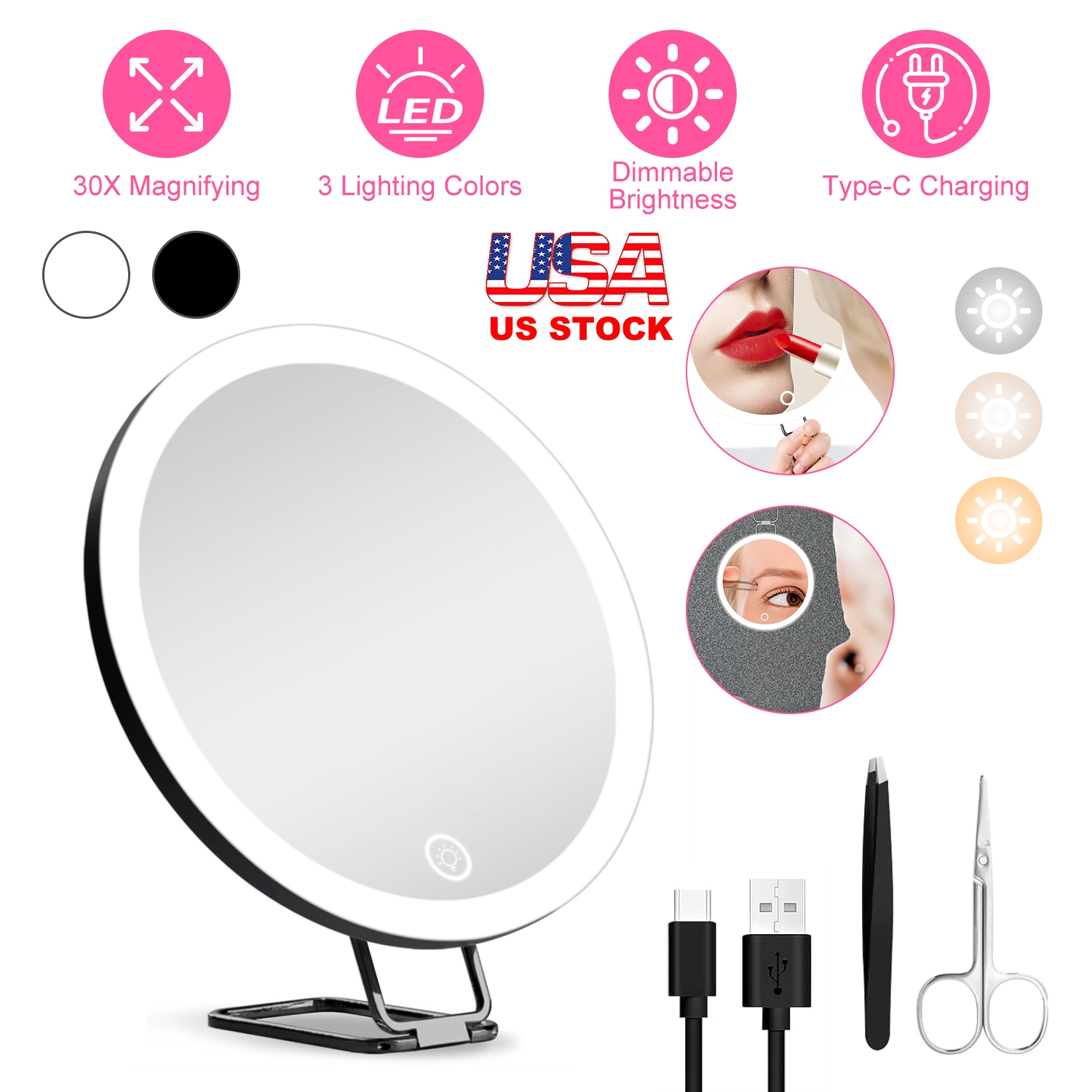 30X Magnifying Mirror With Light 3 Colors Dimmable Brightness Included Tweezer Scissor
Travel Magnifying Makeup Mirror with Suction Cup 360° Adjusta - Image 8