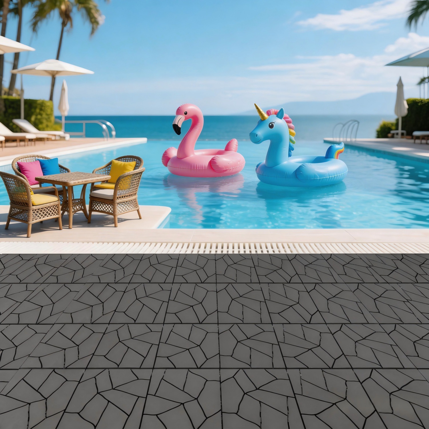 44Pcs Per Set 12 Inch Stone Pattern Interlocking Patio Deck Tiles, DIY Modular Outdoor Indoor Flooring Tiles, Waterproof PP Interlock Floor Tile for B - Image 2