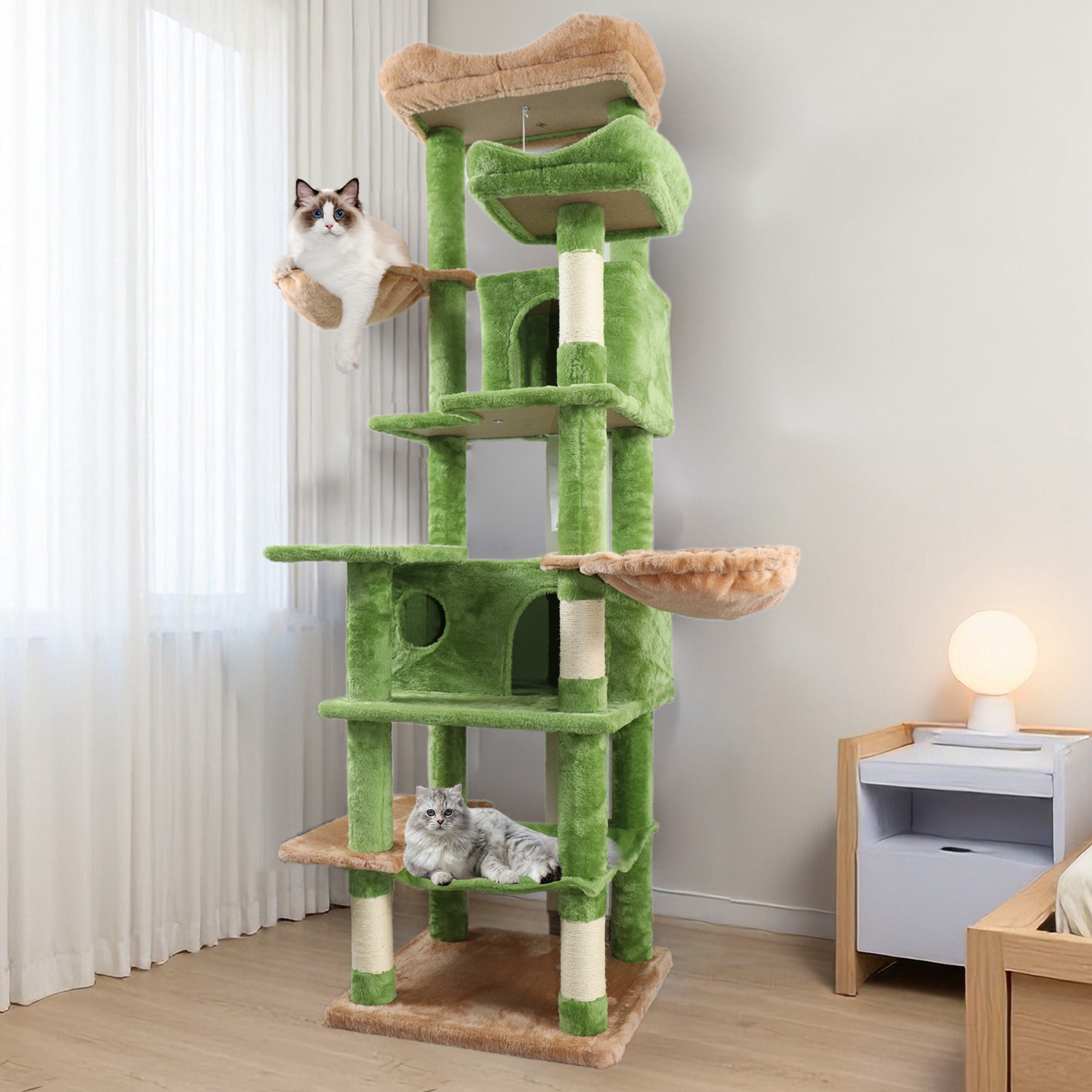 68in Multi-Level Cat Tree Tower with Hammocks, Cat Condo, Hanging Basket, Removable Cushions & Sisal Scratching Posts, Plush Cat Activity Center for I - Image 4