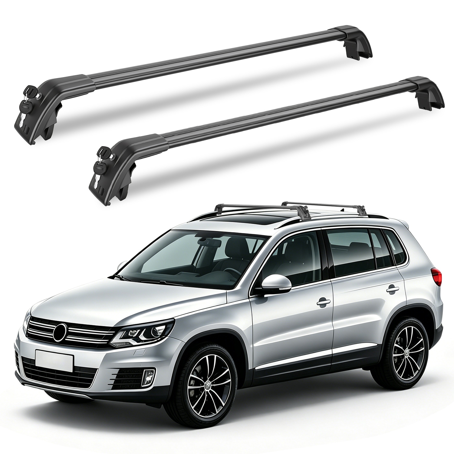 Roof Rack Cross Bars Fit for Volkswagen Tiguan 2018-2026 & Taos 2022-2026 with Factory Raised Side Rails Lockable Aluminum Roof Cargo Carrier Bars 330