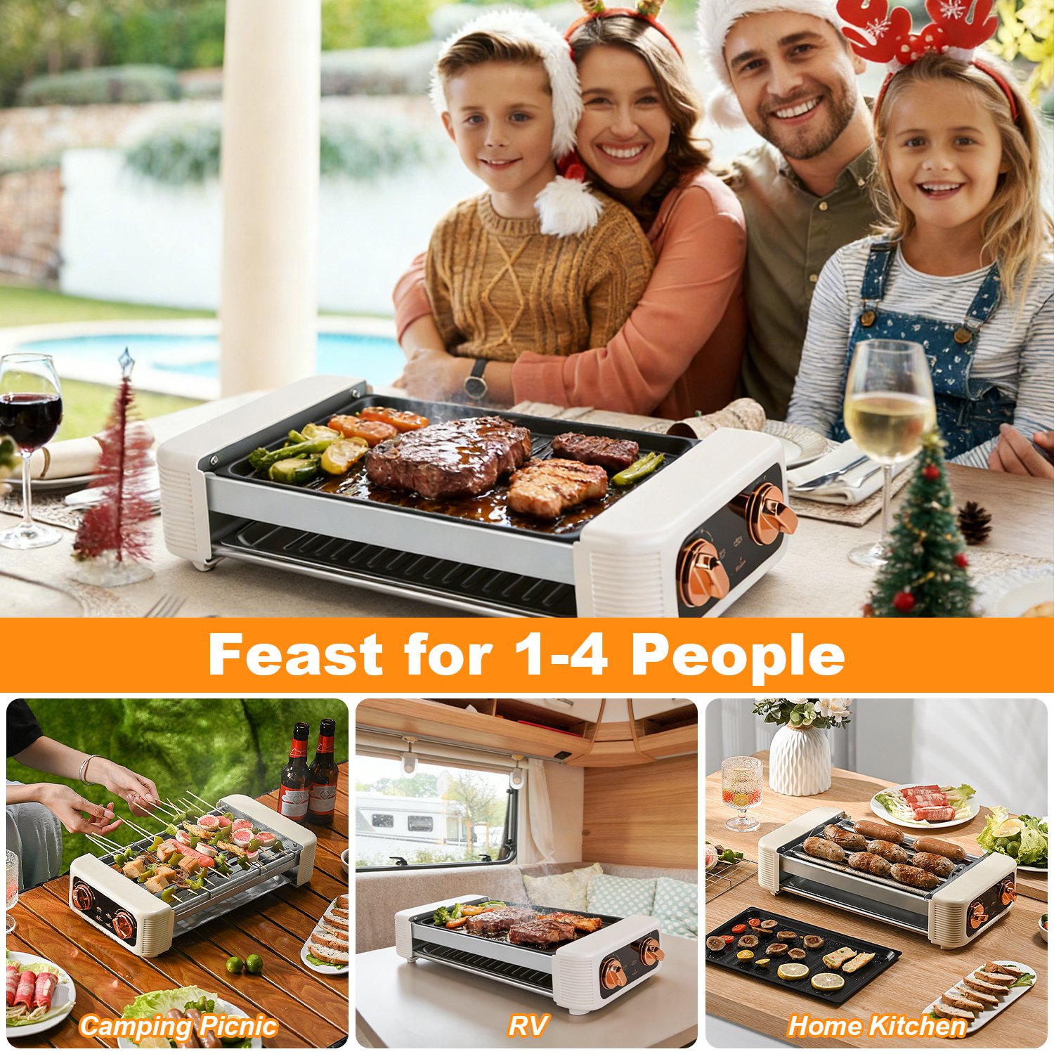3 In 1 Electric Hot Dog Roller Machine with Grill & Griddle 6-Roller Hot Dog Cooker Smokeless Non-Stick Indoor Outdoor with 3 Temp Levels for BBQ Saus - Image 10