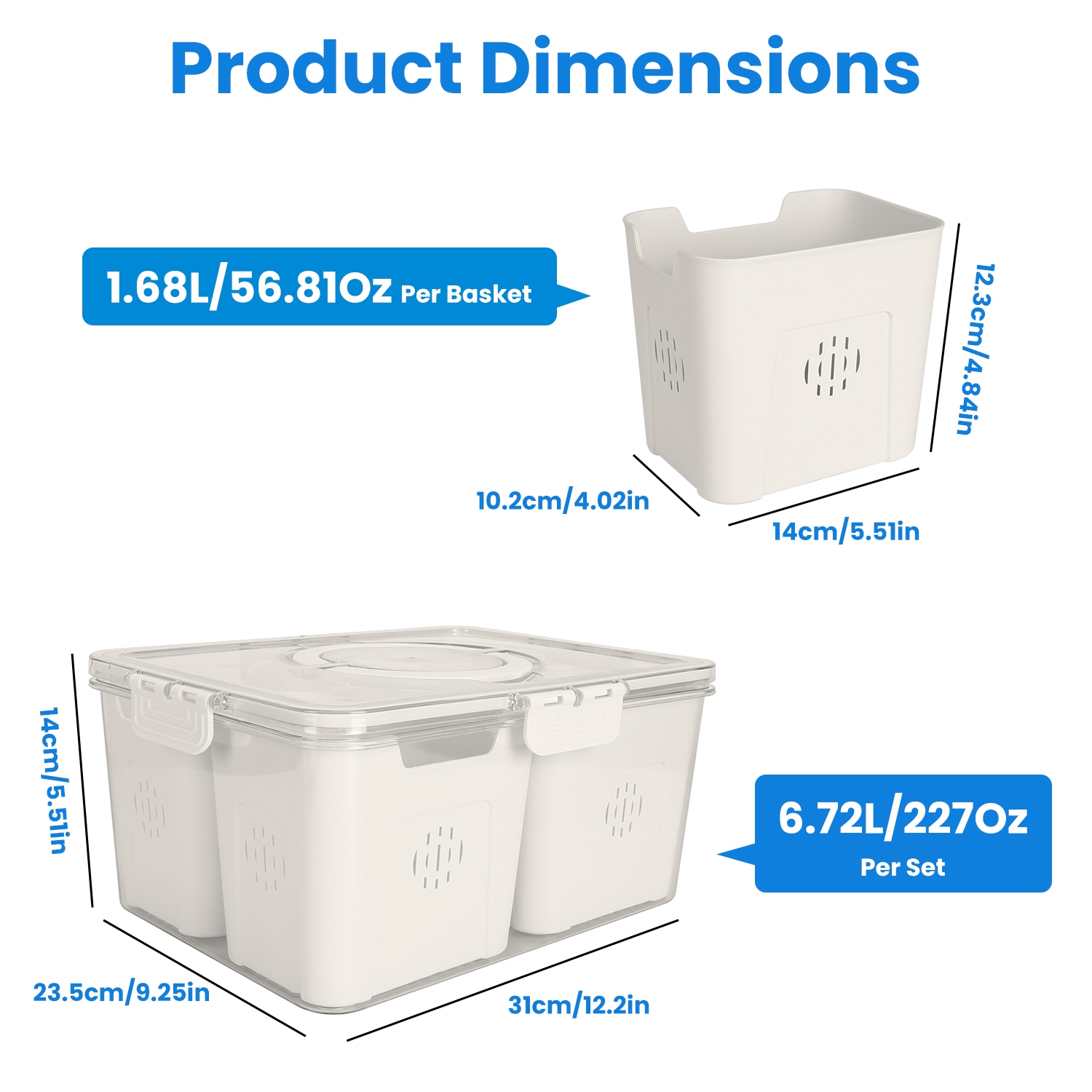 2Pack Airtight Fruit Storage Containers 4-Compartment Food Storage Containers Fruit Vegetable Organizers with 8 Removable Colanders for Fridge Picnic - Image 8
