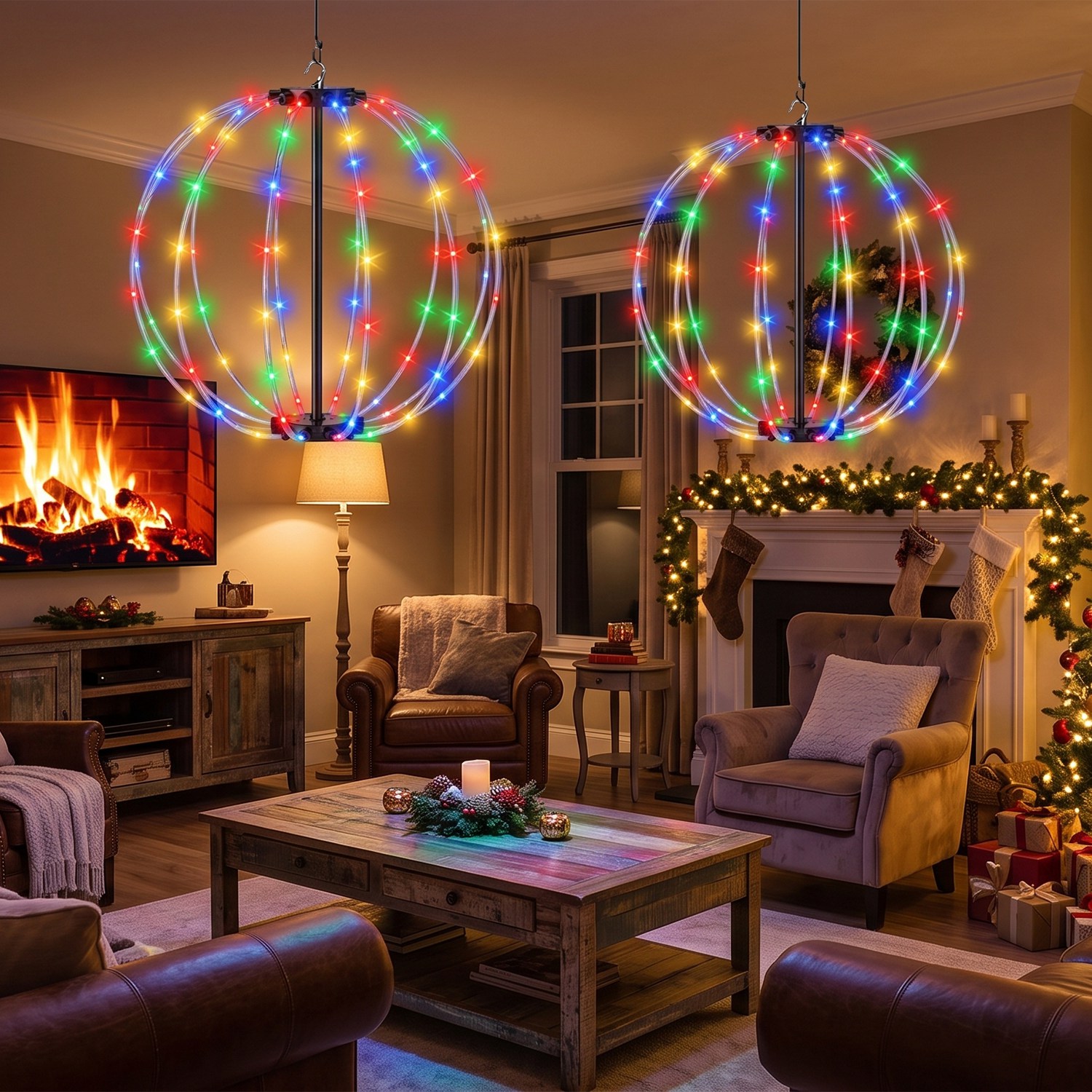 2 Pack Battery Operated Christmas Hanging Ball Lights RGB LED Christmas Sphere Lights 12in & 16in Size with Remote Control 8 Modes Timer for Outdoor G - Image 5