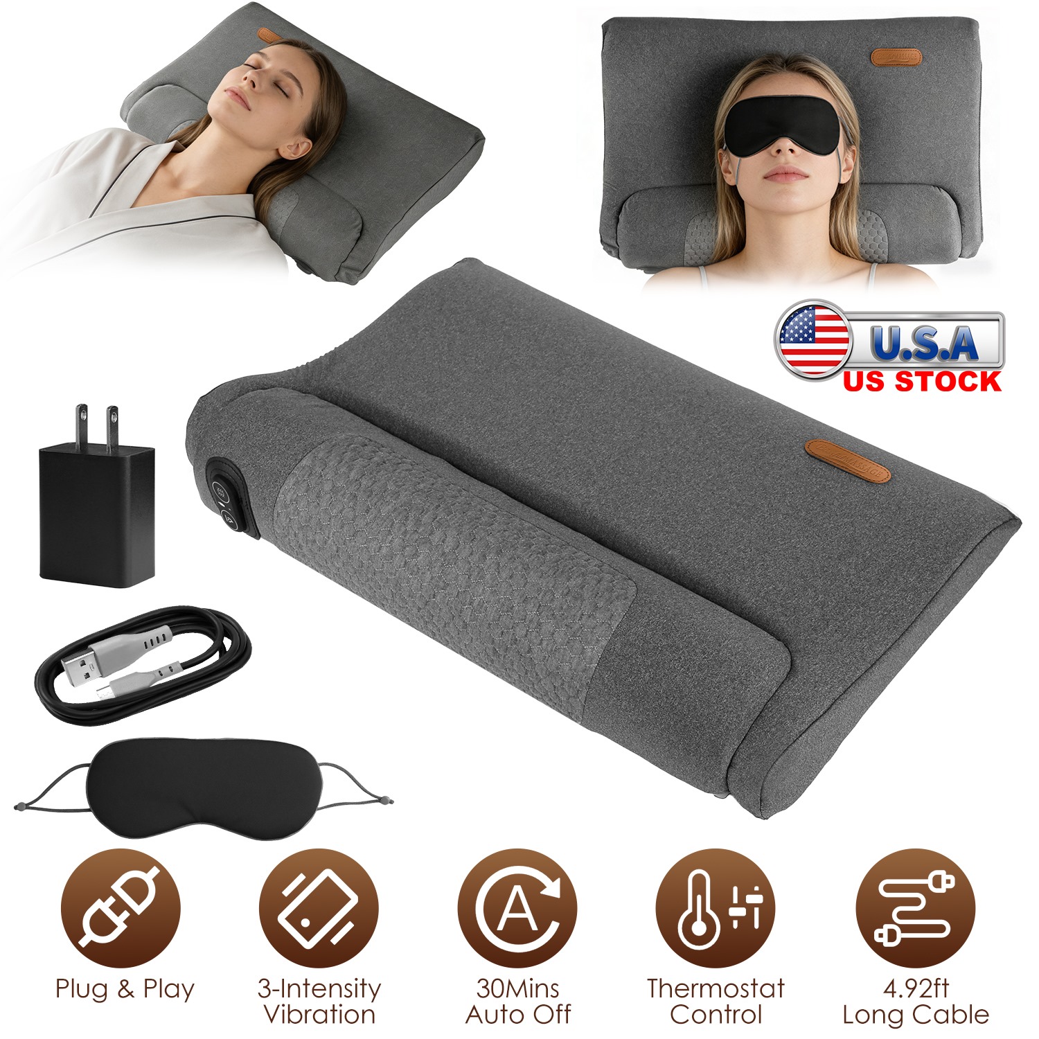 Neck Massager Pillow Ergonomic Massager Memory Foam Pillow with 3-Level Heating 3-Intensity Vibration 30Min Timer for Neck Back Shoulder Pain Relief - Image 3