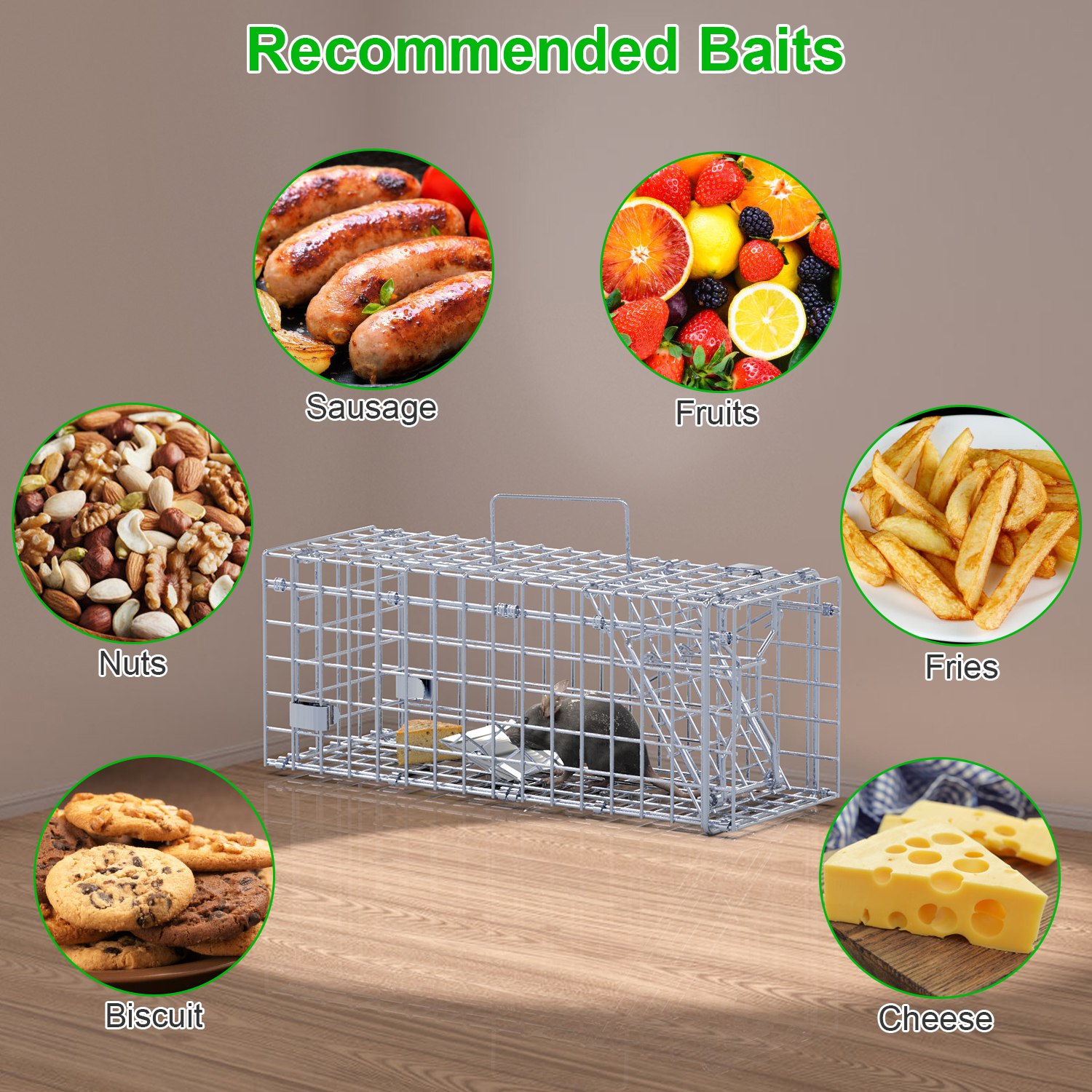 2Pcs Foldable Rat Trap Cage Humane Live Rodent Trap Cage Galvanized Iron Mice Mouse Control Bait Catch with Detachable L Shaped Rod For Kitchen Garden - Image 9