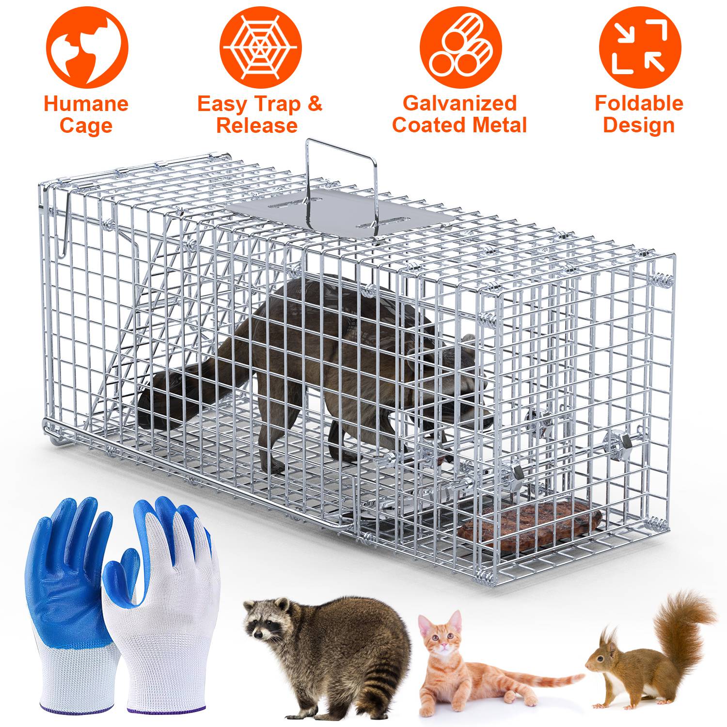 25.59Inch Live Humane Animal Trap Cage Heavy Duty Folding Catch And Release Rodent Cage For Rabbit Squirrel Possum Skunk Kitten Raccoon And More - Image 4