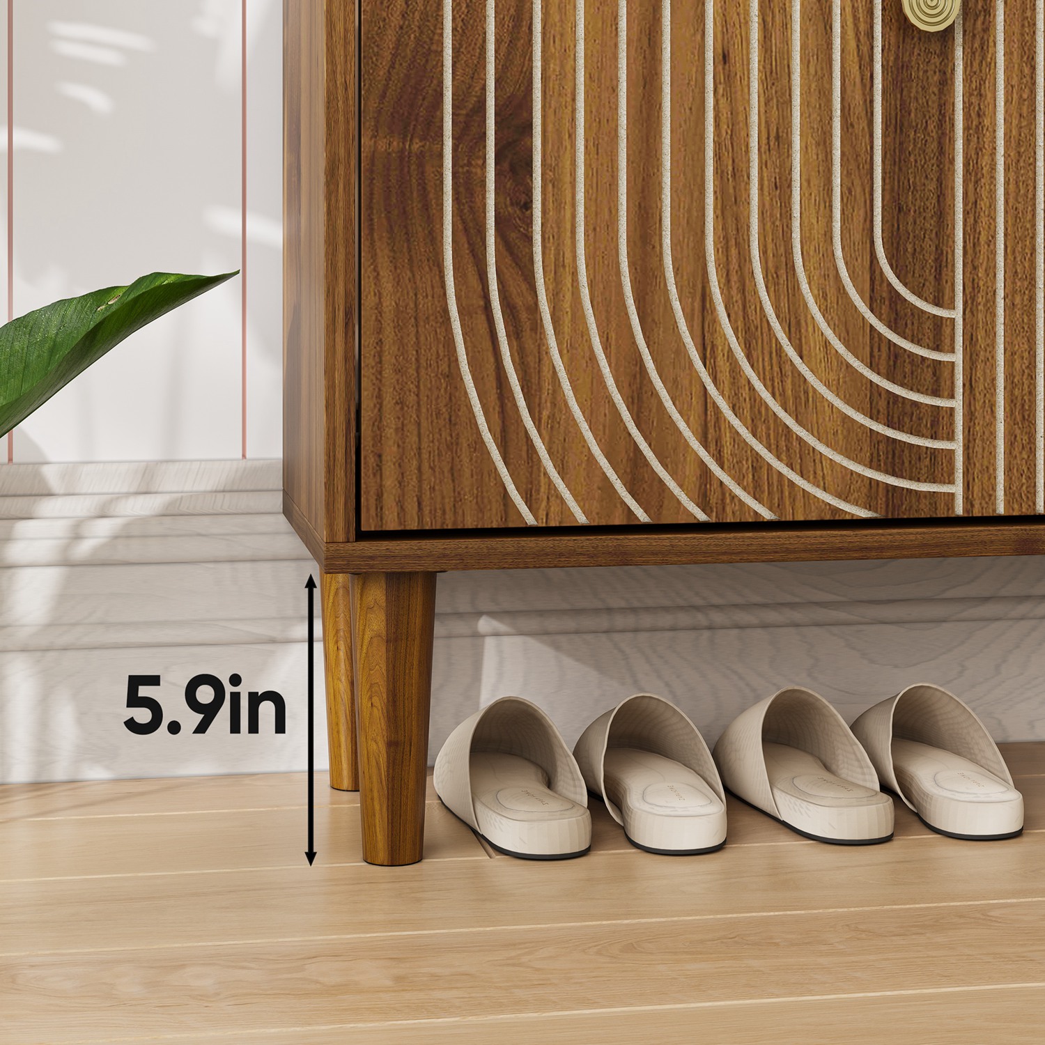 Forbidden to Sell on Amazon Line Groove Narrow Shoe Storage Cabinet with 2 Flip Drawers, Freestanding Slim Shoe Rack with Gold Metal Handles for Entry - Image 10