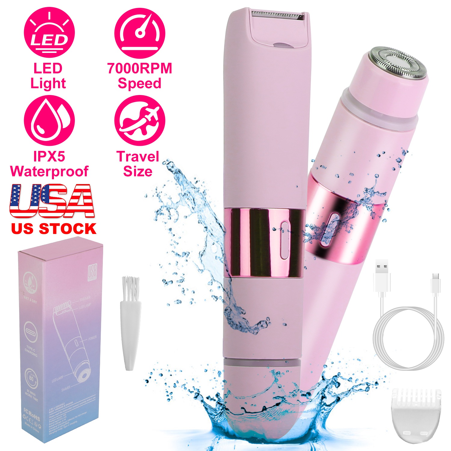 2 In 1 Bikini Trimmer for Women Dual Head Cordless Body Shaver IPX5 Waterproof Rechargeable Pubic Hair Razor Wet And Dry Use for Bikini Underarm Leg A - Image 3
