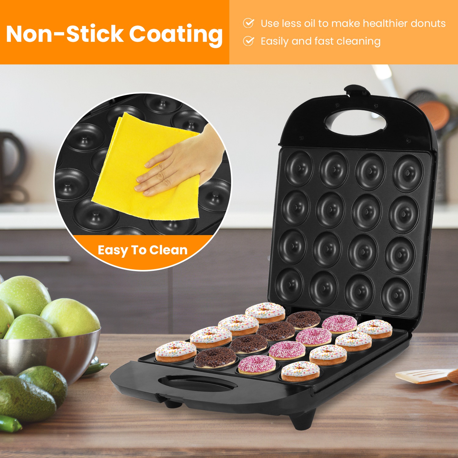 Mini Donut Maker Machine For Kids Snack Breakfast Desserts With 16 Doughnuts Holes Non Stick Coating Double-Side Heating Plates Overheating Protection - Image 8