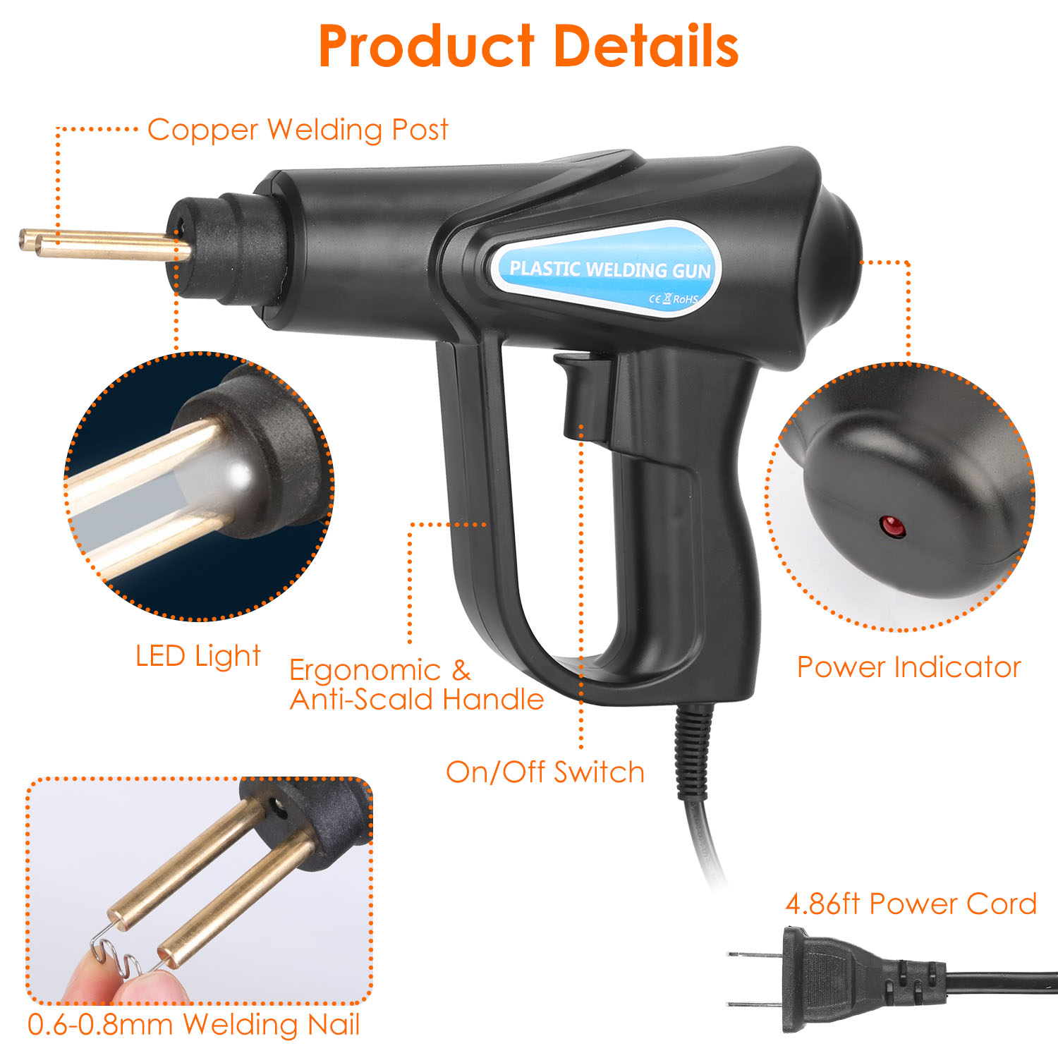 70W Plastic Welder Car Bumper Repair Kit Hot Stapler Welding Gun Plastic Repair Machine Soldering Tool with 200 Staples Pliers Cutter - Image 6