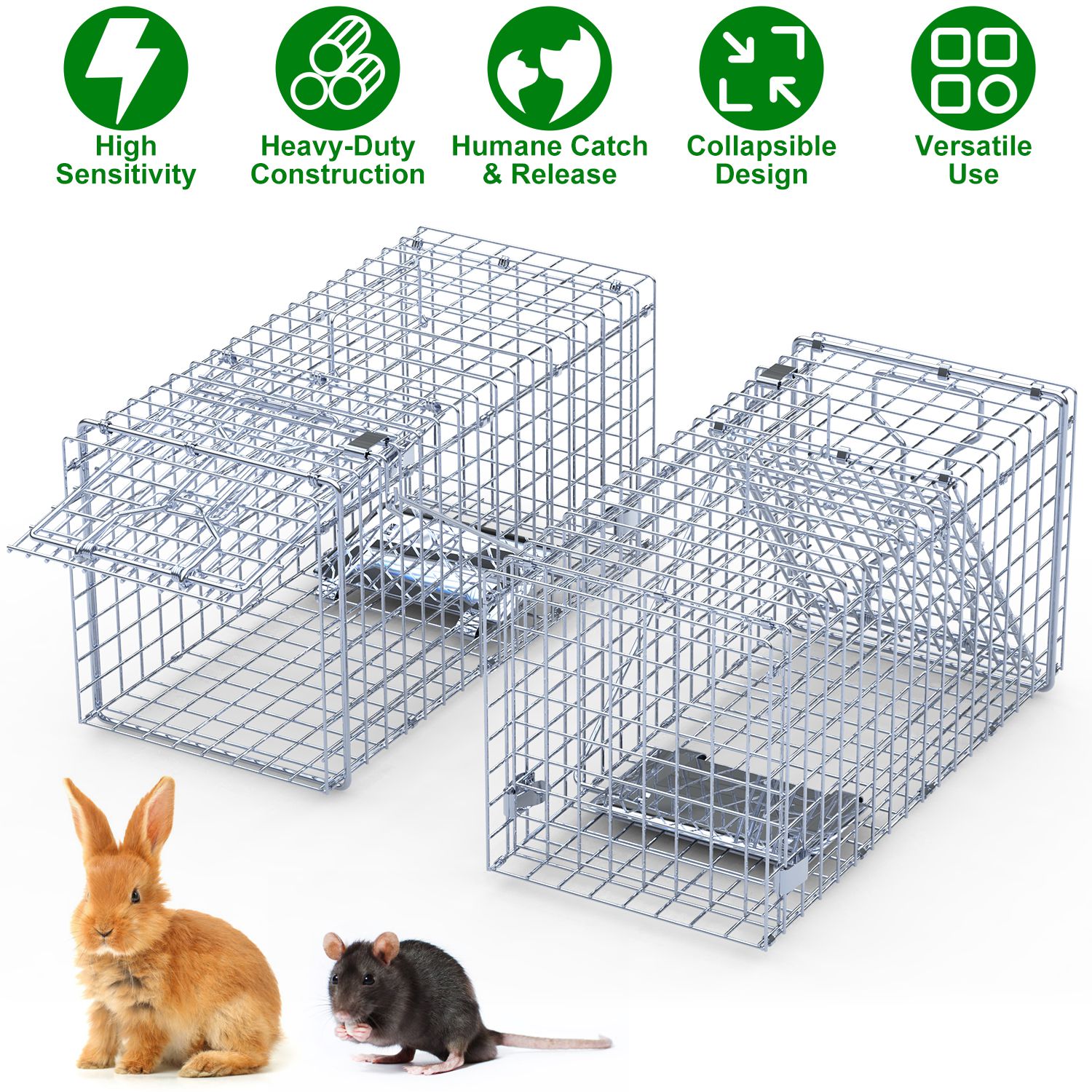 2Pcs 18x8x10In Humane Single Door Live Animal Trap Collapsible Galvanized Iron Animal Cage Catch And Release for Small Squirrel Raccoon Feral Cat Weas - Image 4