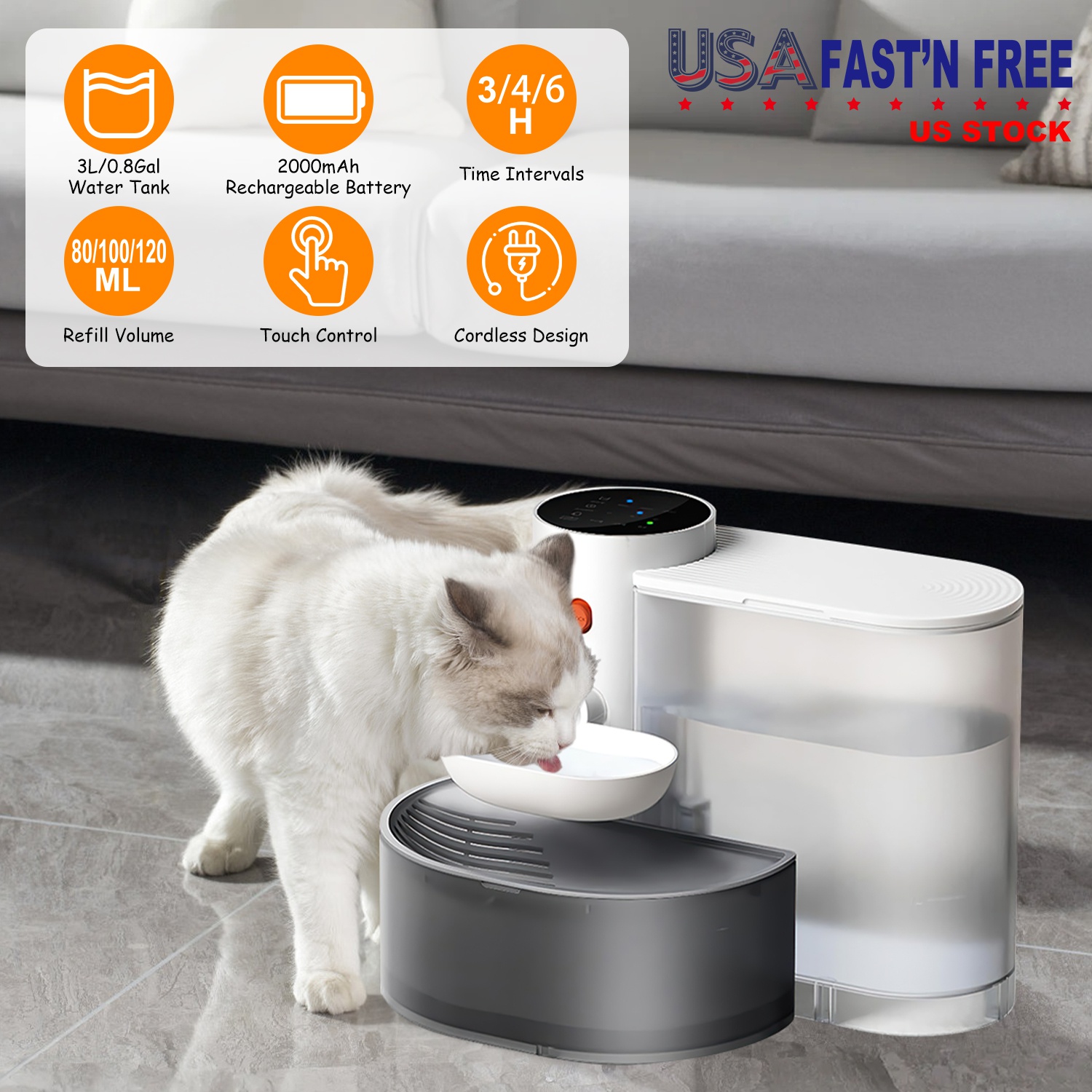 Smart Pet Water Fountain Automatic Cat Water Dispenser 3L/101OZ Cordless Rechargeable Dog Water Fountain Self-Refill with 3 Adjustable Volume 3 Time I - Image 9