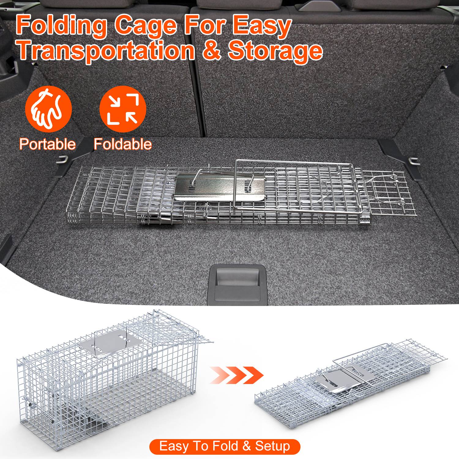 25.59Inch Live Humane Animal Trap Cage Heavy Duty Folding Catch And Release Rodent Cage For Rabbit Squirrel Possum Skunk Kitten Raccoon And More - Image 9