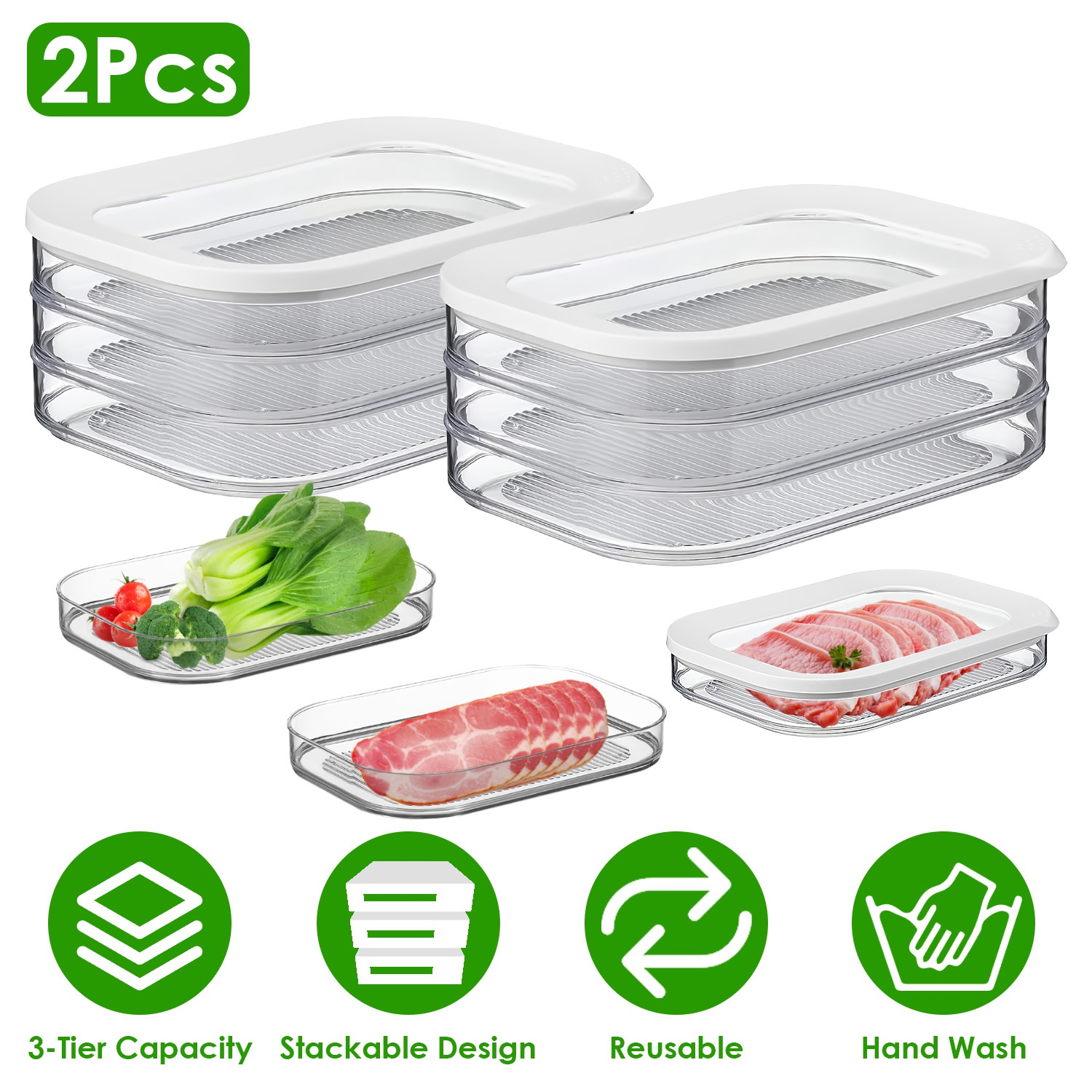 2Pcs Deli Meat Container With Lid for Fridge Stackable Bacon Container Clear Food Storage Box with Lid Meal Prep Container for Lunch Meat Salami Cold - Image 5