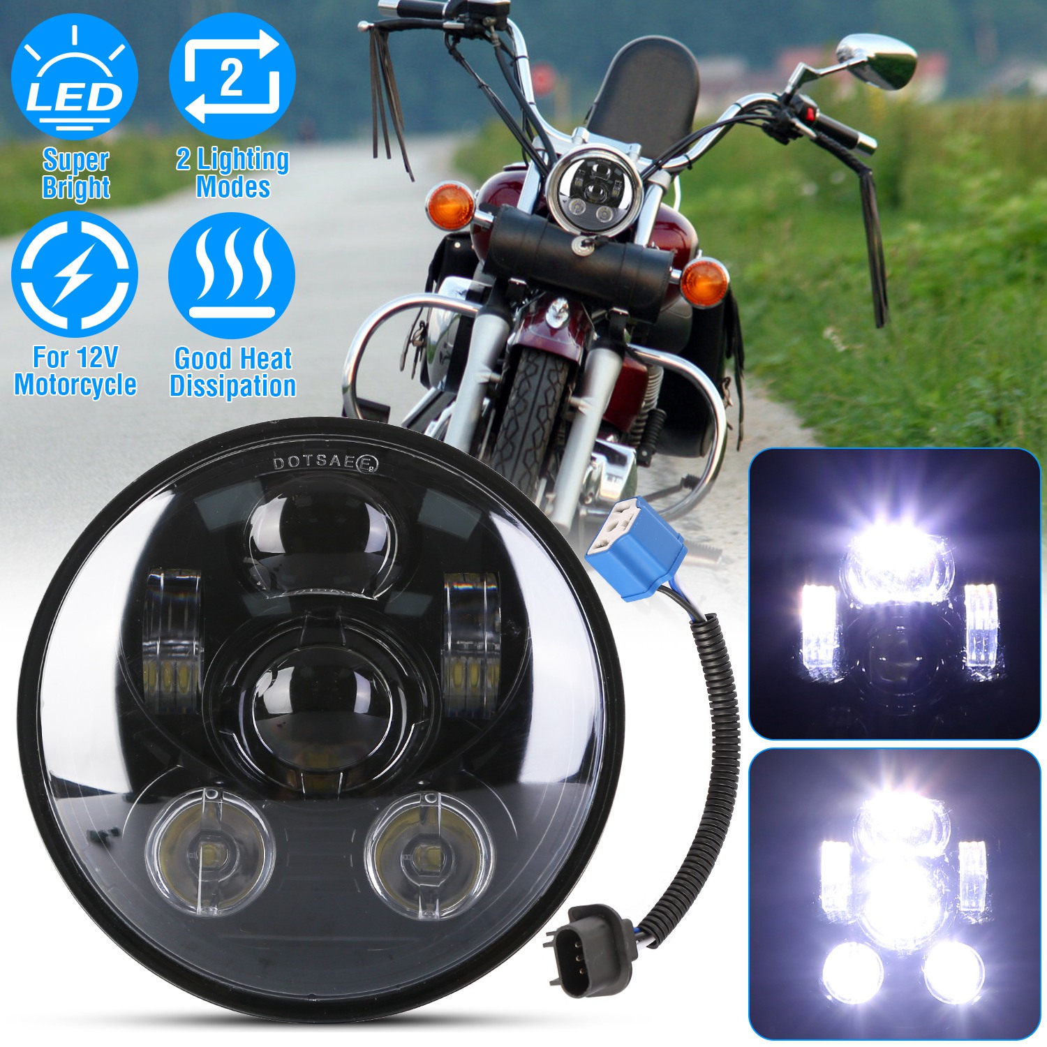 5.75In LED Headlight Motorcycle Projector Headlamp Fit for Harley Dyna Sportster Iron 883 Street Rod Street Bob Softail Deuce Custom Super Wide Glide - Image 4