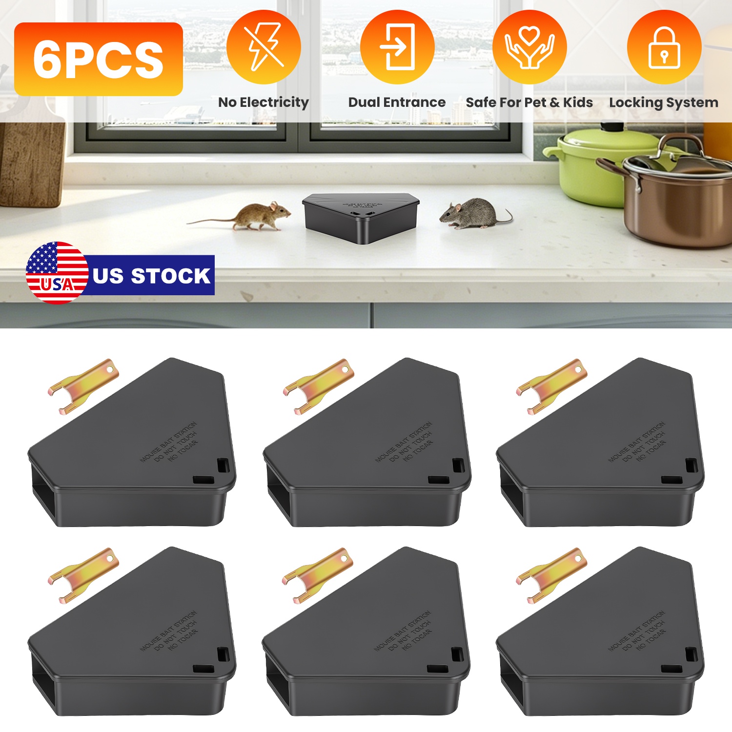 6 Packs Mouse Bait Station with Keys Tamper Resistant Indoor Outdoor Mouse Bait Boxes Reusable Locking Rodent Bait Stations for Home Garage Garden War - Image 6