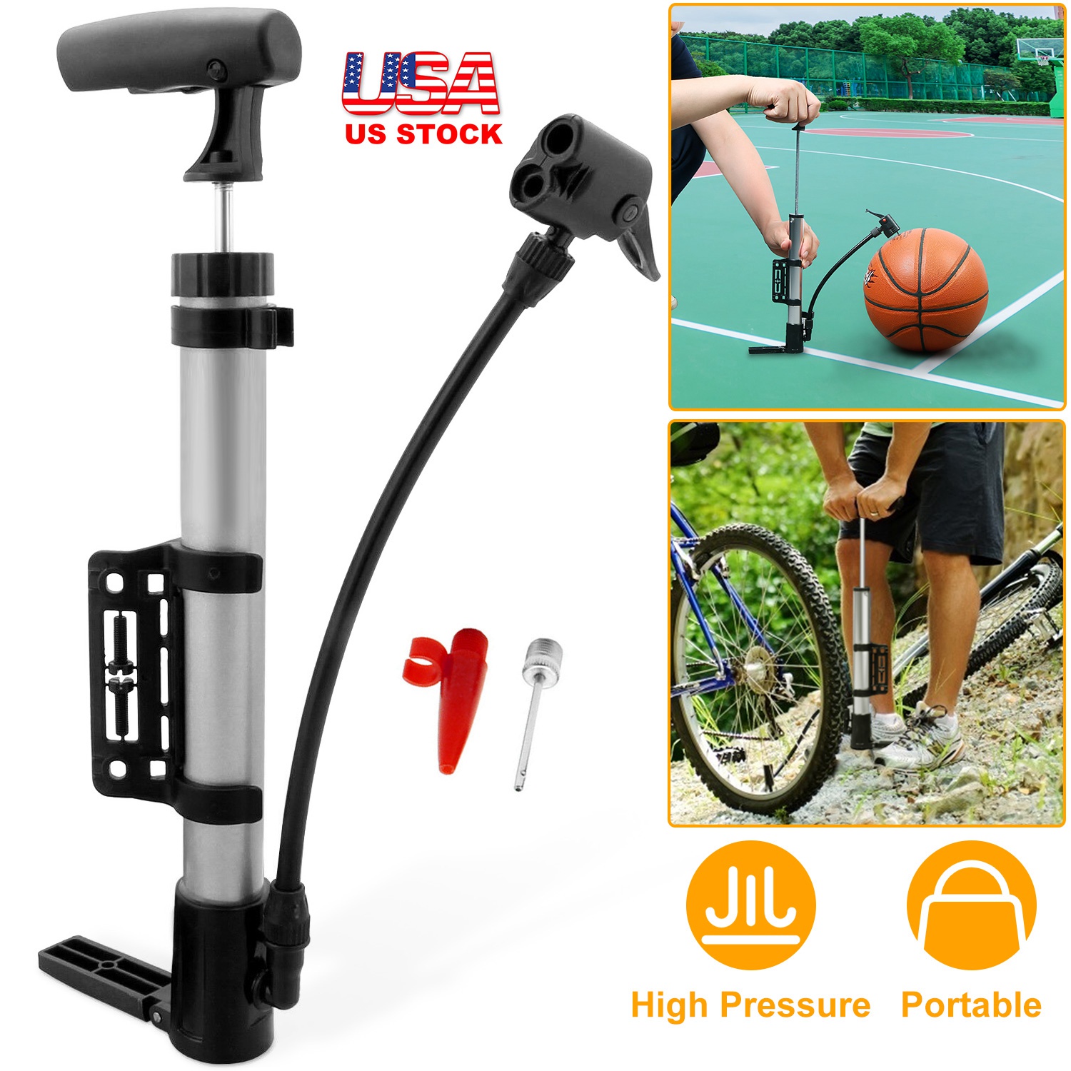 Mini Bike Pump Portable Bicycle Tire Inflator Ball Air Pump w/ Mount Frame For Mountain Road Bike - Image 2