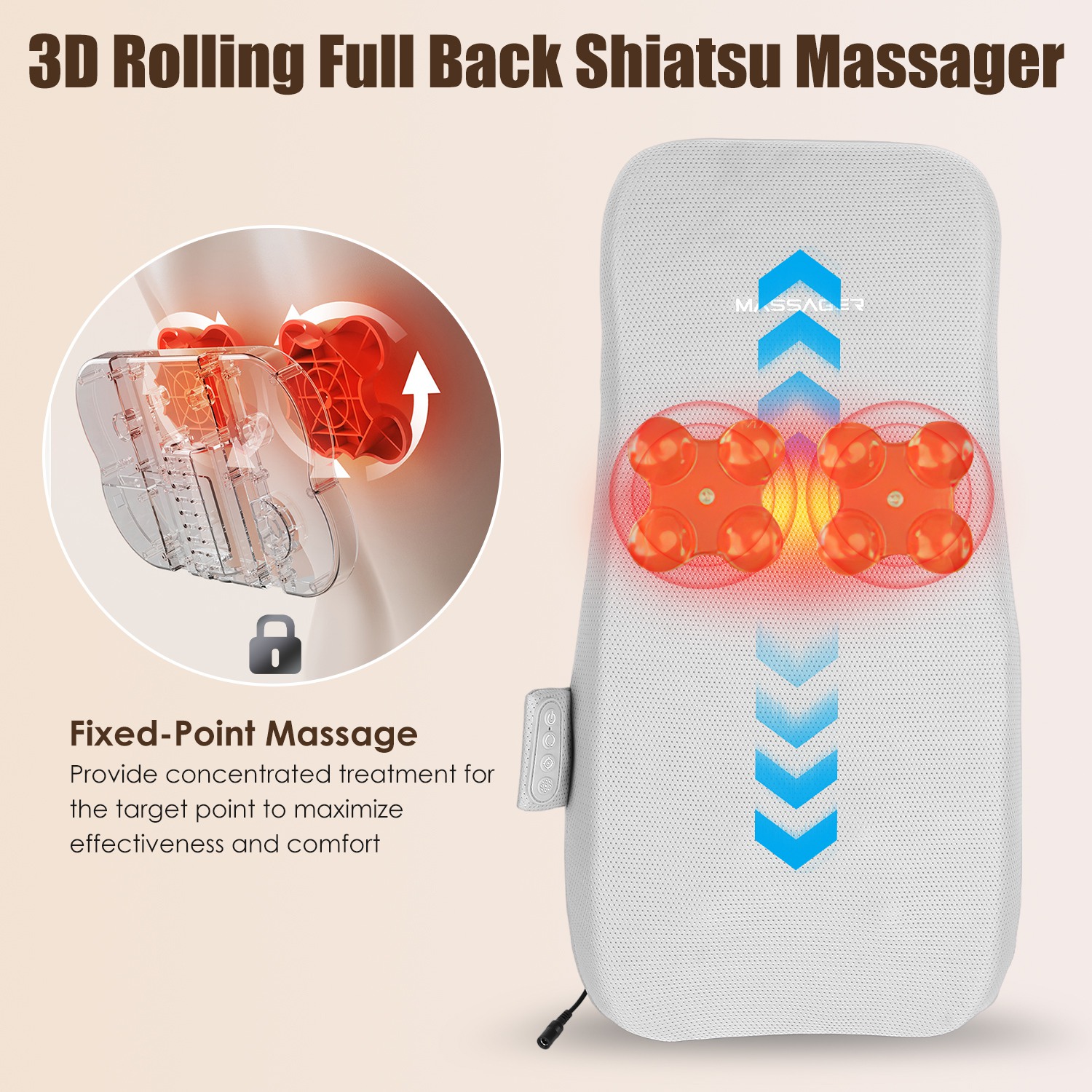 Full Back Massager With Rolling Kneading Nodes Soothing Heating 3D Deep Tissue Shiatsu Chair Massage Pad For Lumbar Upper Lower Back Gift For Women Me - Image 6