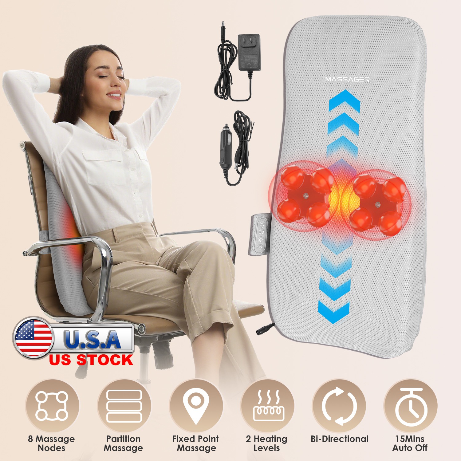 Full Back Massager With Rolling Kneading Nodes Soothing Heating 3D Deep Tissue Shiatsu Chair Massage Pad For Lumbar Upper Lower Back Gift For Women Me - Image 2