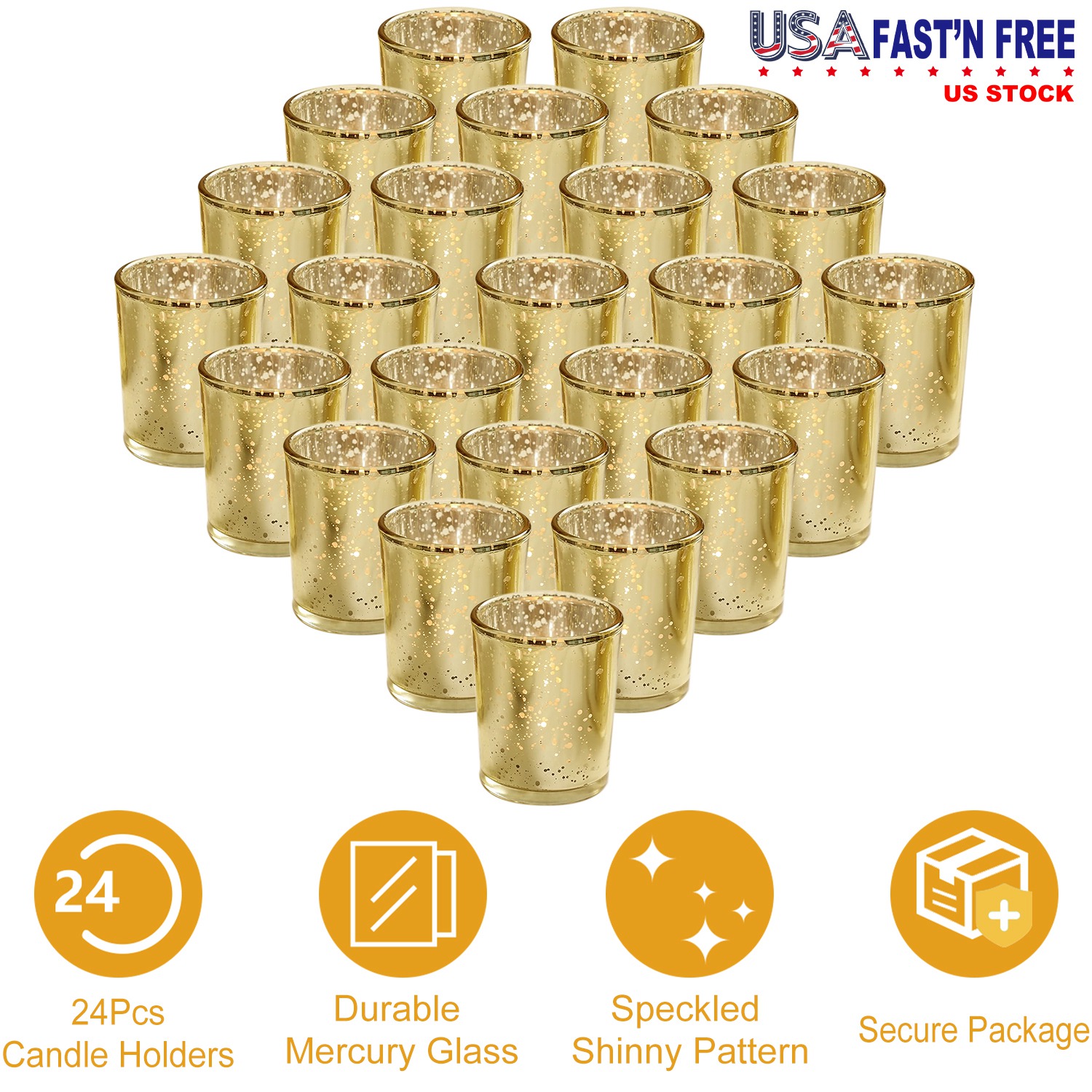 24Pcs Gold Votive Tealights Candle Holders Mercury Glass Shinny Candle Holders For Wedding Birthday Party Home Decoration Table Centerpiece - Image 2
