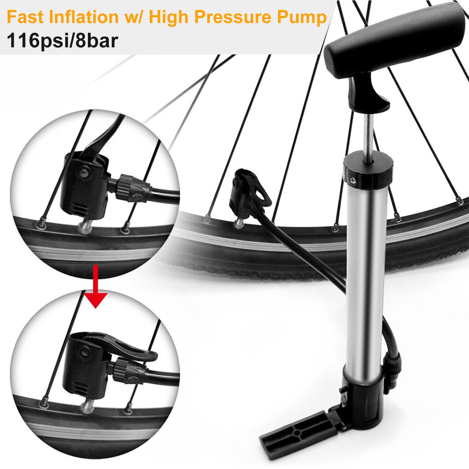 Mini Bike Pump Portable Bicycle Tire Inflator Ball Air Pump w/ Mount Frame For Mountain Road Bike - Image 7