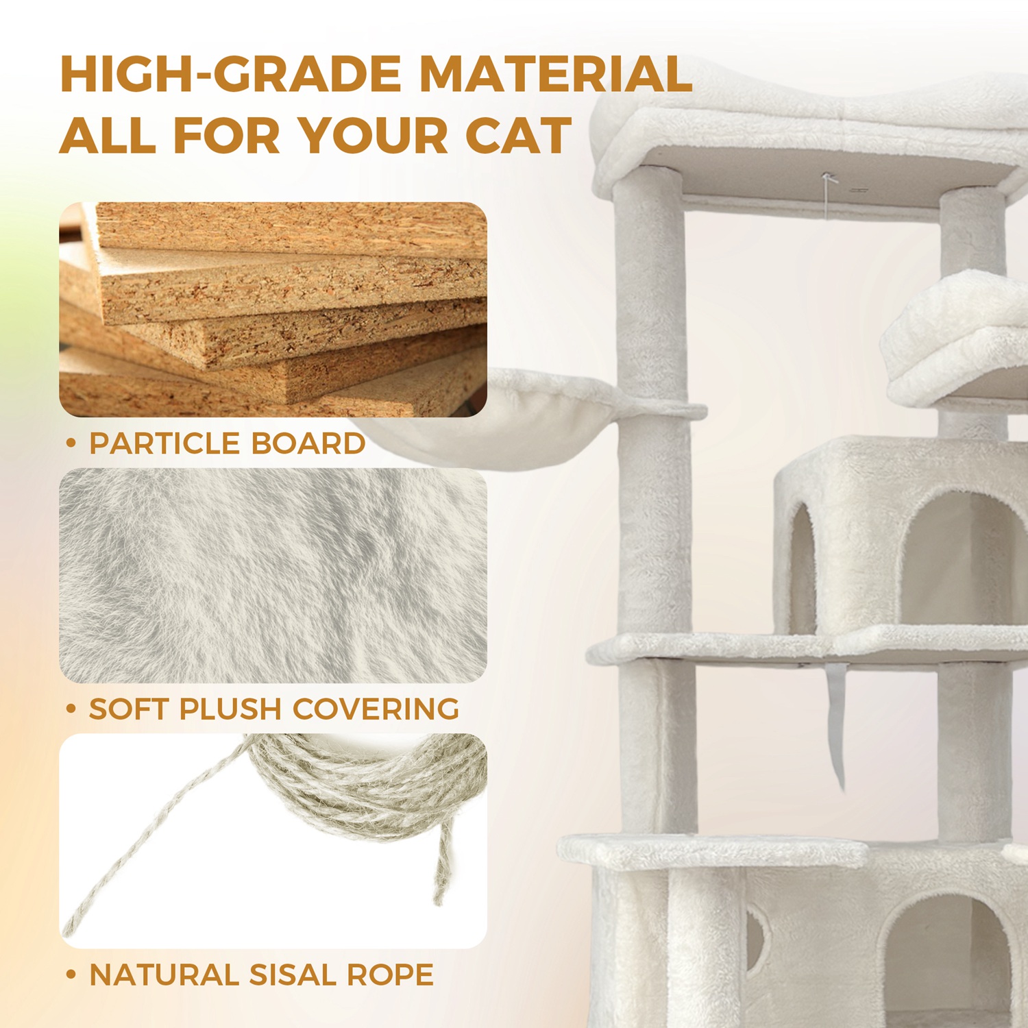 68in Multi-Level Cat Tree Tower with Hammocks, Cat Condo, Hanging Basket, Removable Cushions & Sisal Scratching Posts, Plush Cat Activity Center for I - Image 10