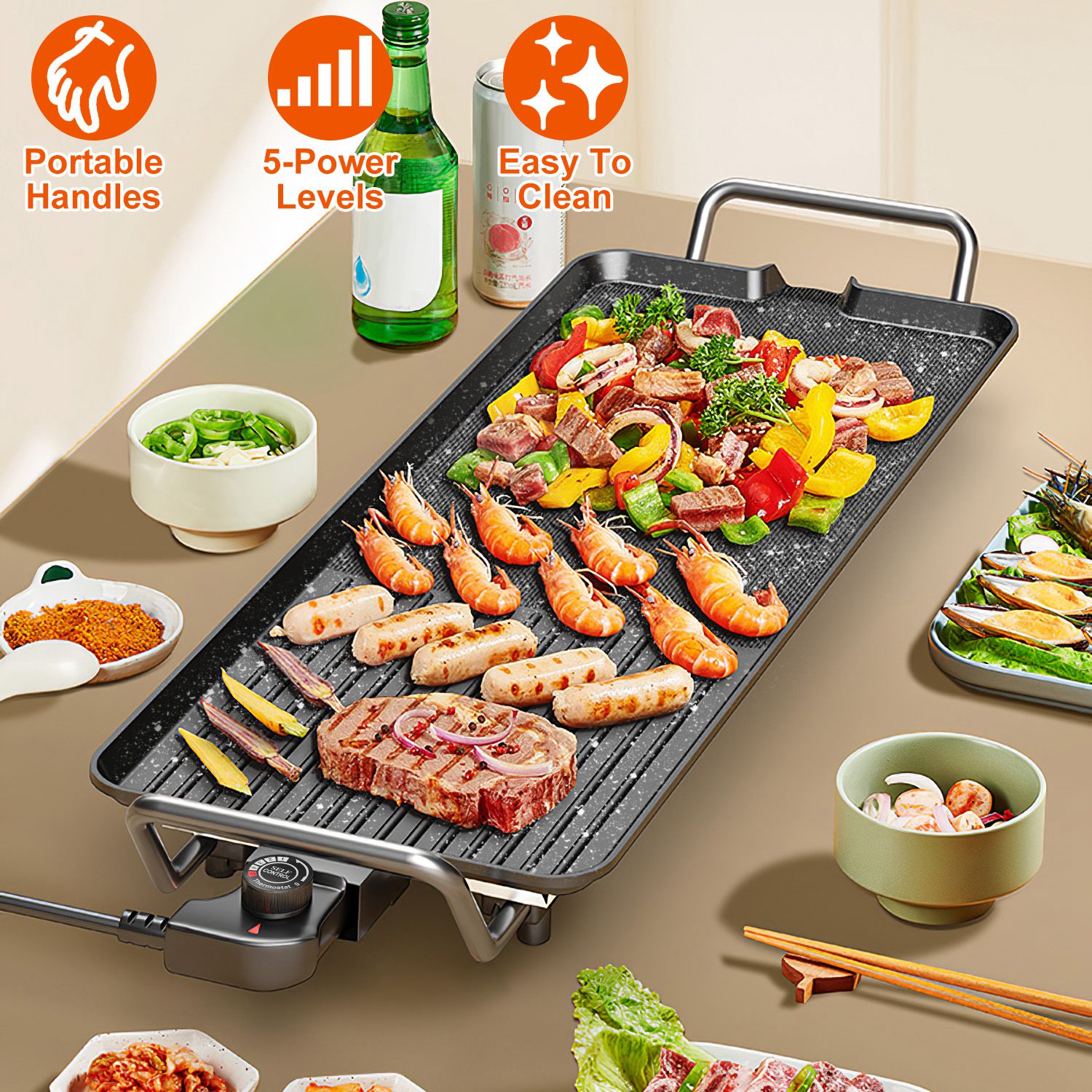 1500W Electric Barbecue Grill Hot Plate Cooking BBQ Griddle Non-Stick Table Top Grill Griddle for Indoor Outdoor Camping Picnic - Image 6