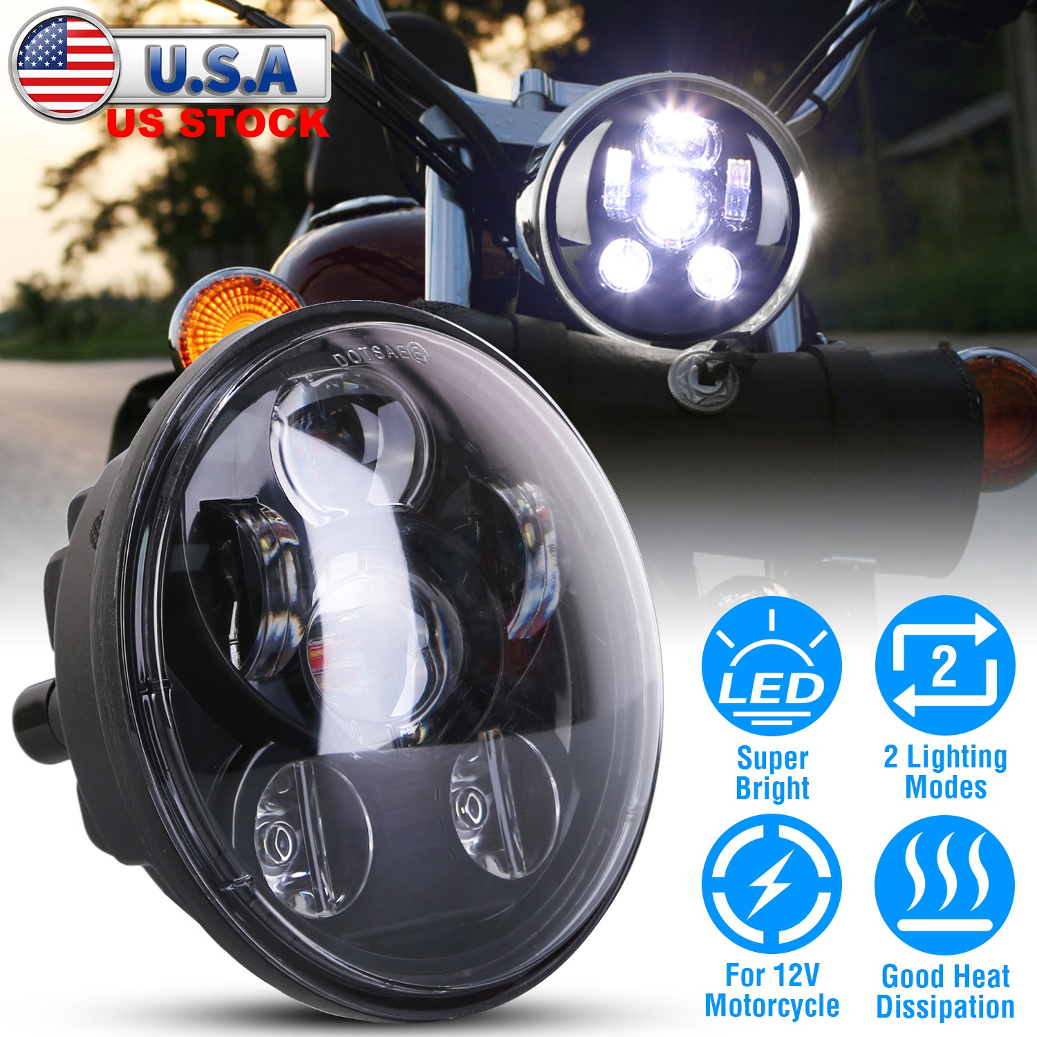 5.75In LED Headlight Motorcycle Projector Headlamp Fit for Harley Dyna Sportster Iron 883 Street Rod Street Bob Softail Deuce Custom Super Wide Glide - Image 3