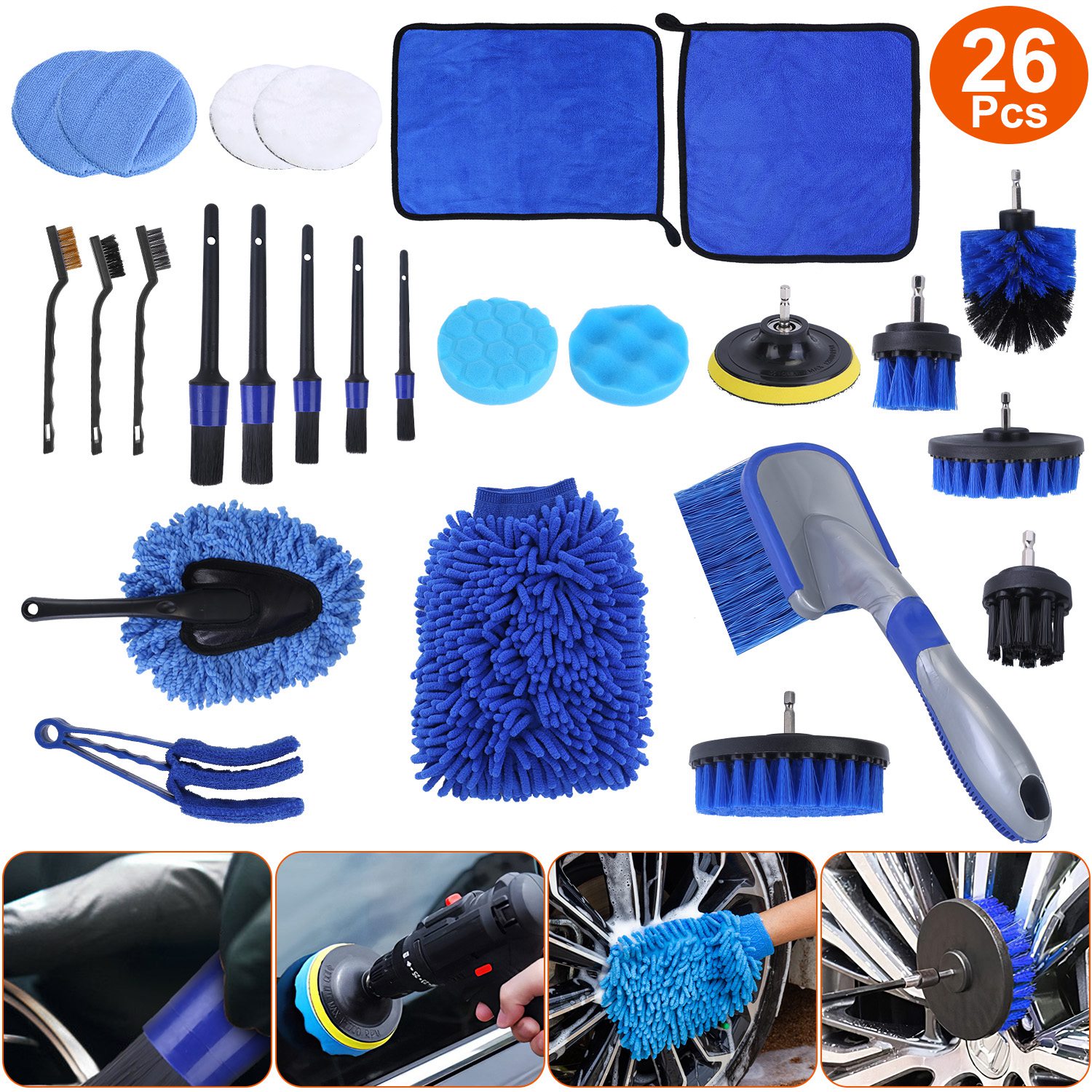 26Pcs Car Detailing Brush Kit Exterior Interior Car Cleaning Set Drill Brush Set Car Buffing Sponge Pads Kit for Cleaning Automobile Interior Exterior - Image 4
