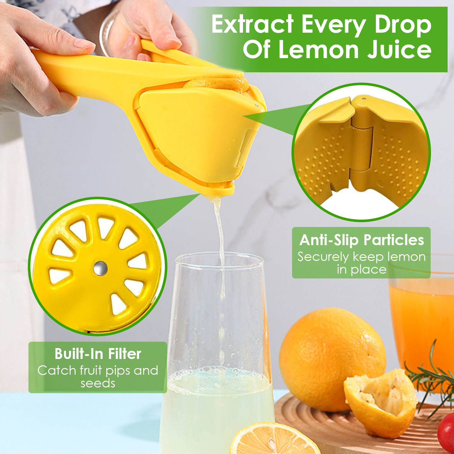 Manual Lemon Squeezer Fold Flat Design Effortless Hand Lemon Juicer Squeezer Manual Citrus Juicer with Sideways Pivot Increase Leverage Reduce Effort - Image 9