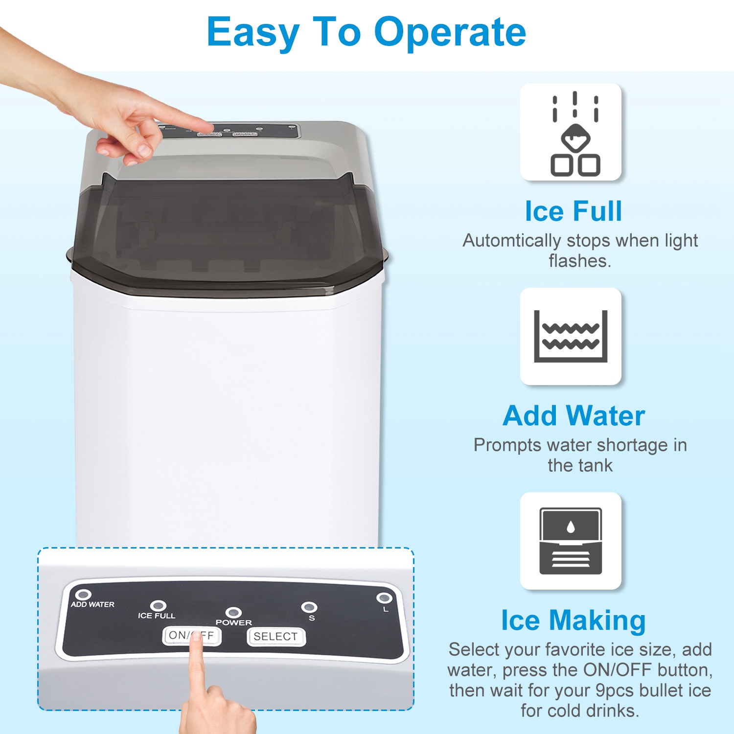 Electric Countertop Ice Maker with Ice Scoop Basket Self-cleaning Max 33LBS/24Hrs Ice Making Machine Bullet Ice Machine for Home Kitchen Office Party - Image 10
