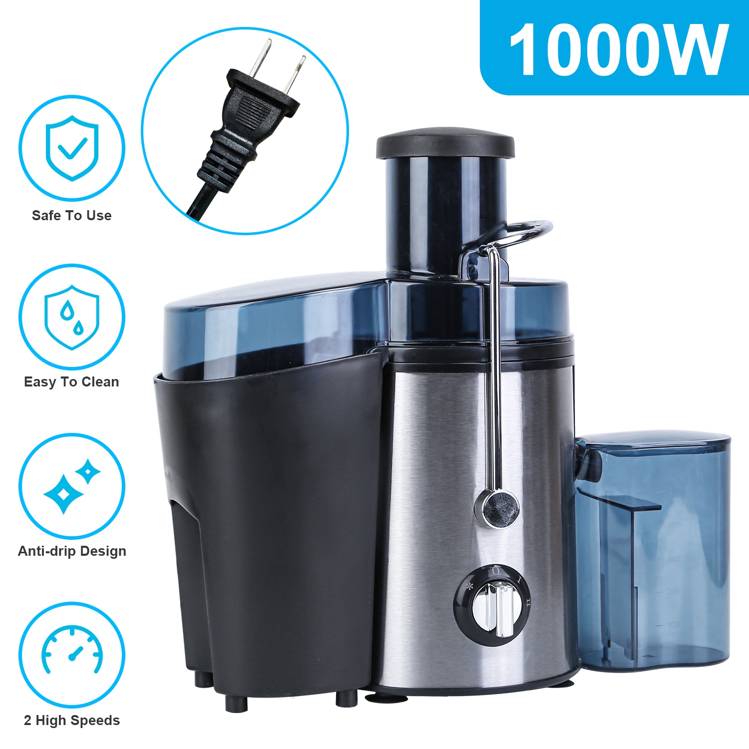 1000W Centrifugal Juicer Juice Extractor with 2 Speeds 2.6in Wide Feed Chute 17Oz Juicer Cup 54Oz Pulp Collector Electric Juicer for Fruits Vegetables - Image 5