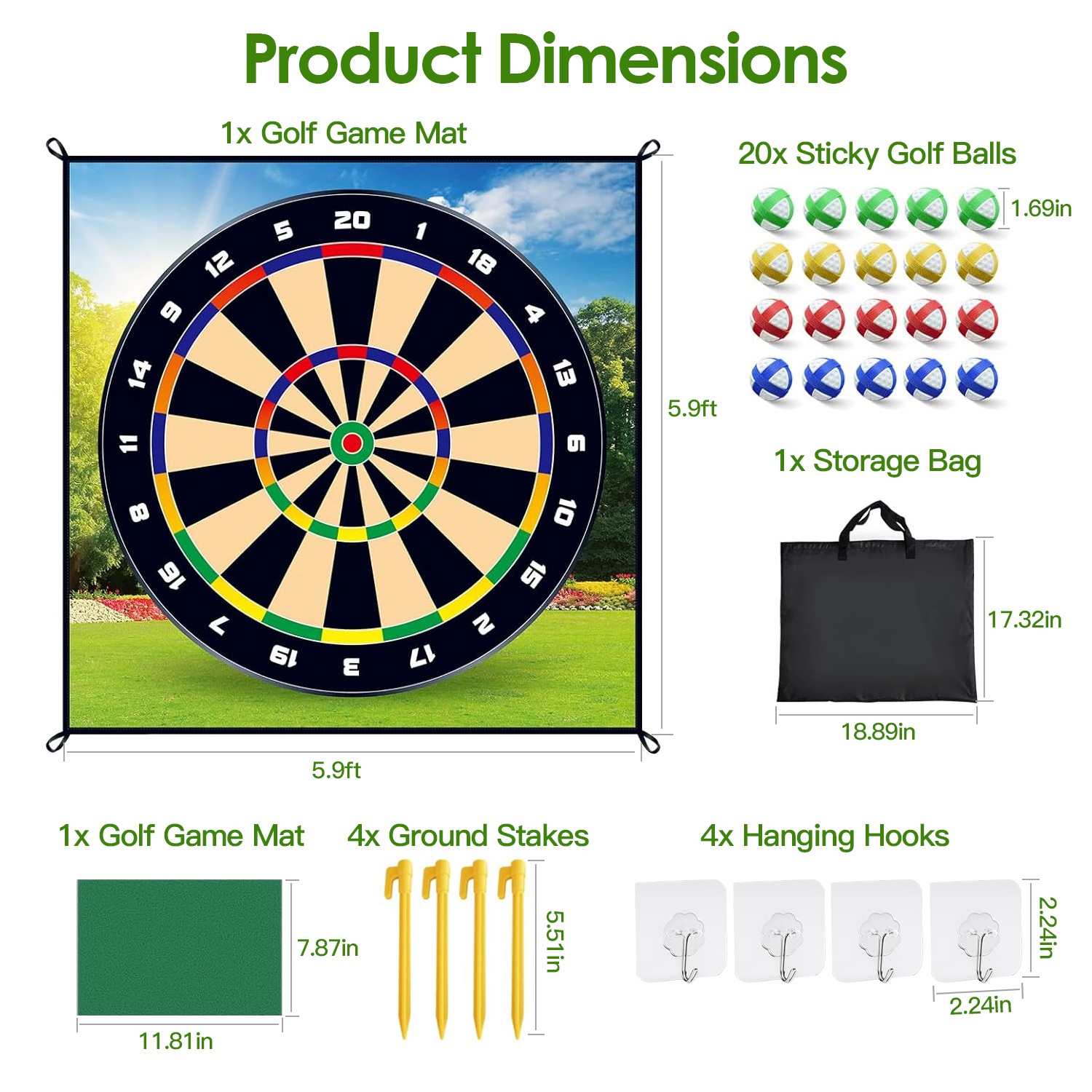 Golf Chipping Dart Game Mat Set With 20 Sticky Balls Ground Stakes Hanging Hooks Carrying Bag Indoor Outdoor Golf Hitting Training Game Mat For Kids B - Image 10