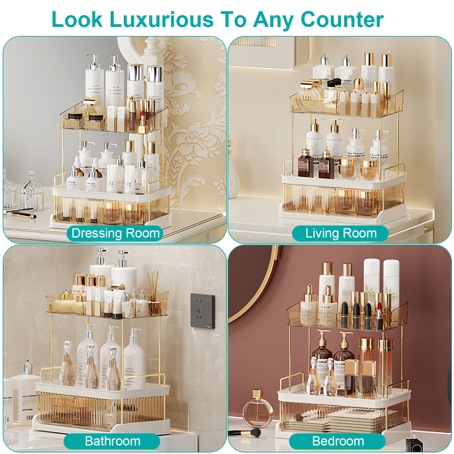 3 Tier Makeup Organizer for Vanity Large Capacity Skincare Shelf Bathroom Countertop Organizer with Drawer for Lipsticks Lotion Toner Perfumer Masks - Image 9