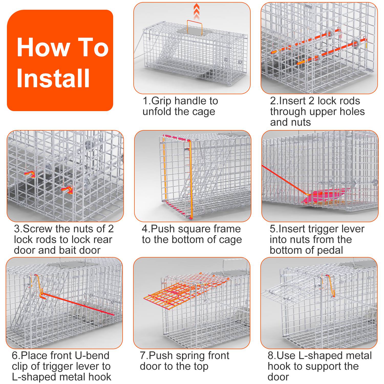 25.59Inch Live Humane Animal Trap Cage Heavy Duty Folding Catch And Release Rodent Cage For Rabbit Squirrel Possum Skunk Kitten Raccoon And More - Image 8