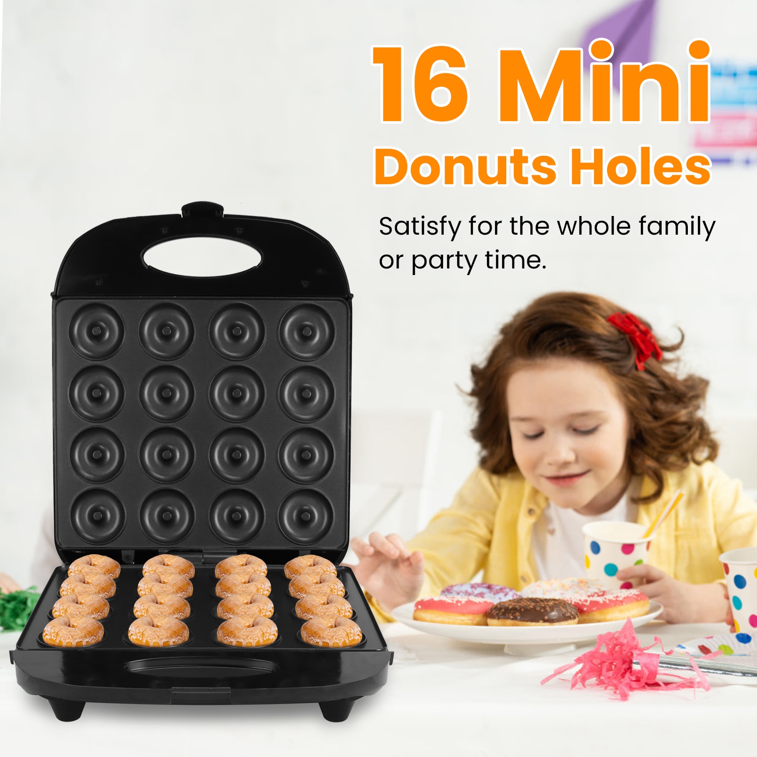 Mini Donut Maker Machine For Kids Snack Breakfast Desserts With 16 Doughnuts Holes Non Stick Coating Double-Side Heating Plates Overheating Protection - Image 6