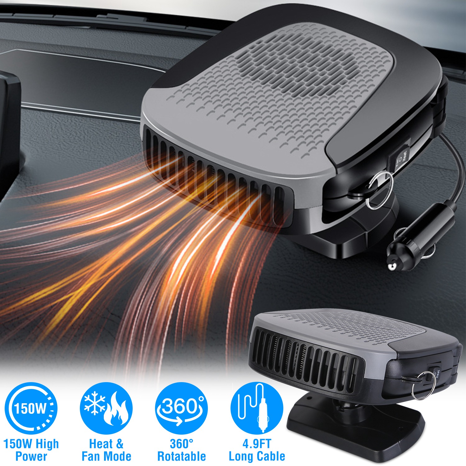 12V 150W Portable Car Auto Heater Heating Fan 2 in 1 Defroster Demister Windshield Heater Automotive Cooling Fan - Image 4