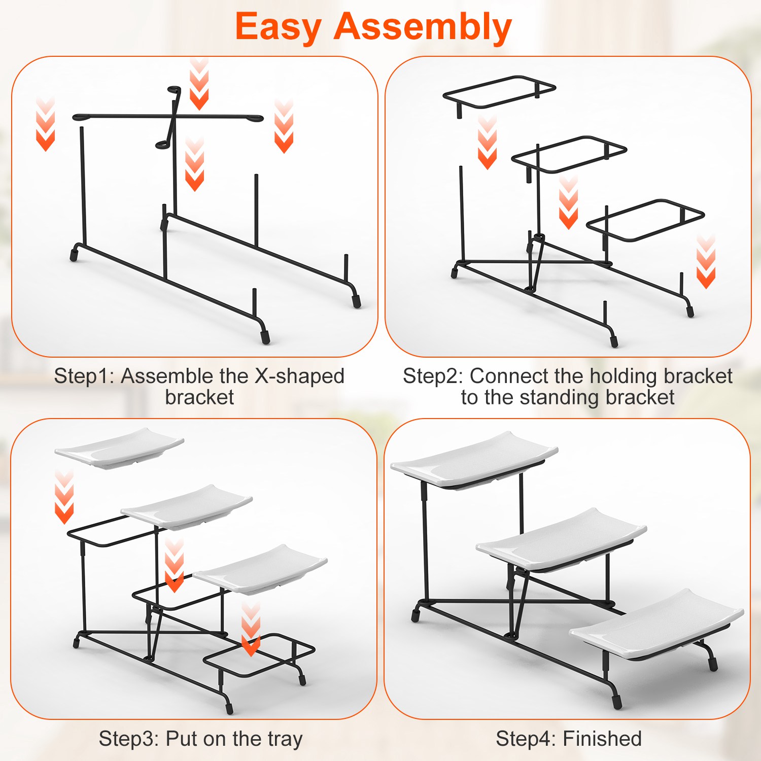 3-Tier Plastic Serving Tray Dessert Server Display Serving Stand Dinnerware with 3 Rectangular Plastic Serving Platters Metal Stand for Entertaining F - Image 8