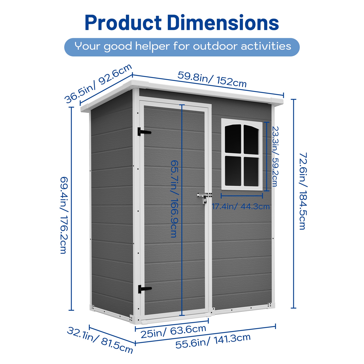 5x3FT Resin Outdoor Storage Shed with Floor Lockable Garden Shed with Window Sloped Roof Weather-Resistant Tool Shed for Garden Tools, Pet House and B - Image 9
