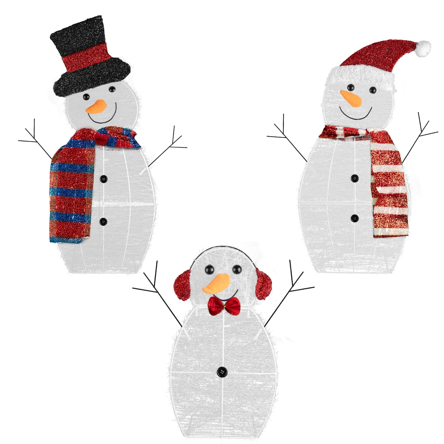 3Pcs 2D Christmas Snowman Yard Decoration Snowman Family Outdoor Decoration With 90Pcs LED Warm Yellow Lights 8 Lighting Modes IP44 Waterproof For Chr - Image 3