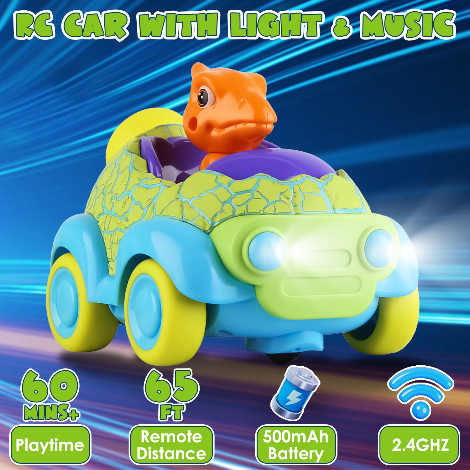 2Pack Dinosaur Remote Control Cars for Toddlers Rechargeable RC Cars with Light Music Birthday Gift For Boys Girls Aged 3 4 5 6 Years Old - Image 6