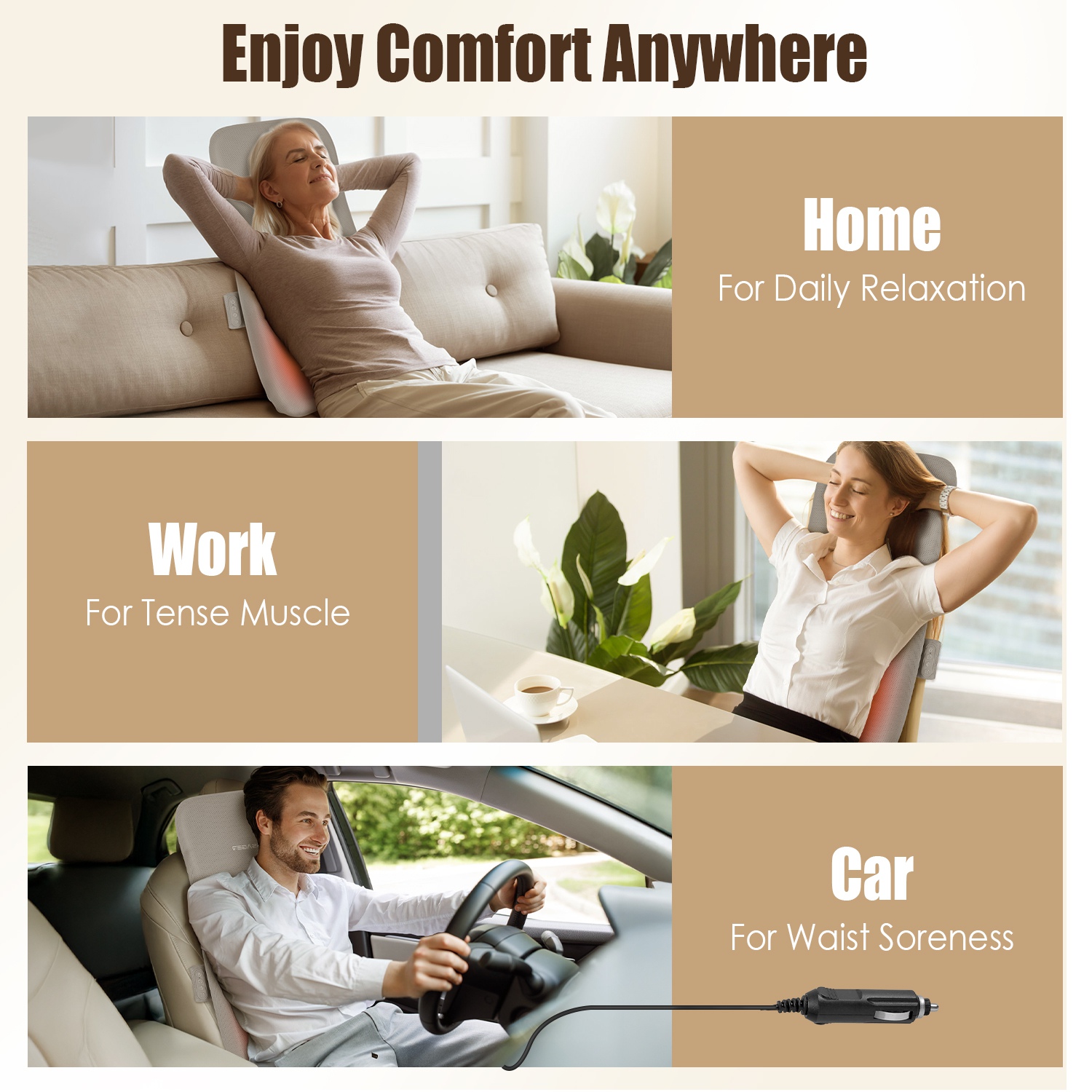 Full Back Massager With Rolling Kneading Nodes Soothing Heating 3D Deep Tissue Shiatsu Chair Massage Pad For Lumbar Upper Lower Back Gift For Women Me - Image 9