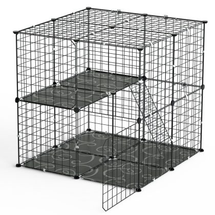 2Tier Cat Cage Playpen Indoor Pet Enclosures Kitten Kennel House Detachable Cat Crate with Climbing Ladder 2 Doors for 1-2 Cats for Ferret Squirrel Sm