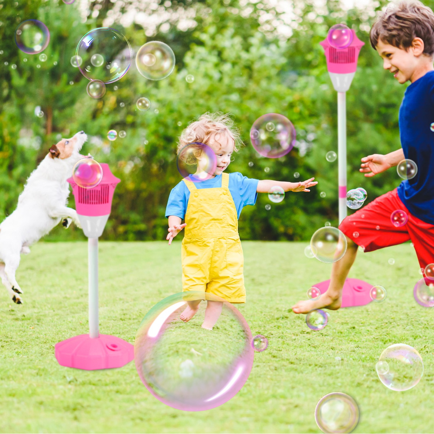 2Pack 3 In 1 Standing Bubble Machines with Colorful Lights and Music Rechargeable Bubble Maker Stands with 2 Modes 3 Adjustable Height for Party Weddi - Image 3