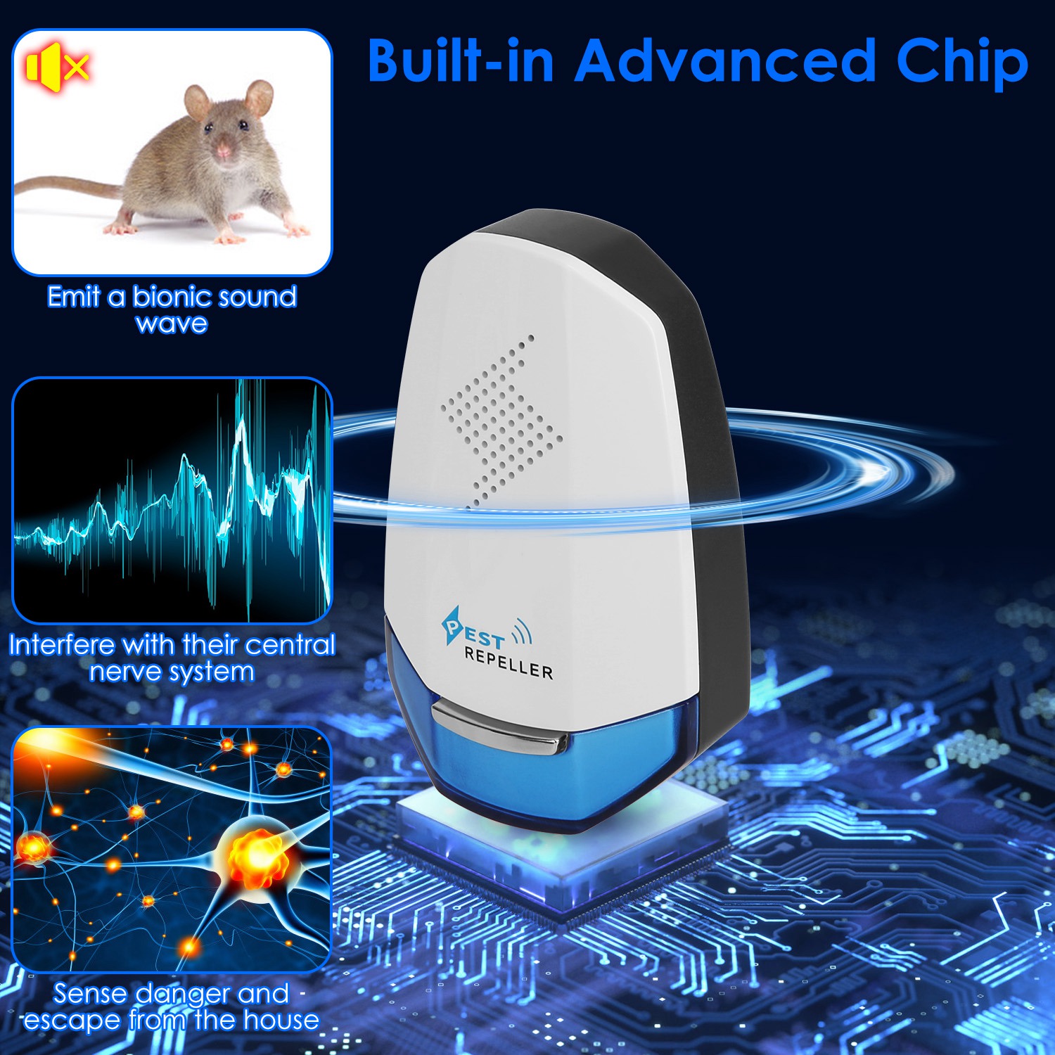 2 Pack Ultrasonic Pest Repeller with Night light Plug In Pest Mice Repellent Indoor Roach Bed Bug Mouse Rodent Mosquito Killer for Bedroom Garage Ware - Image 3