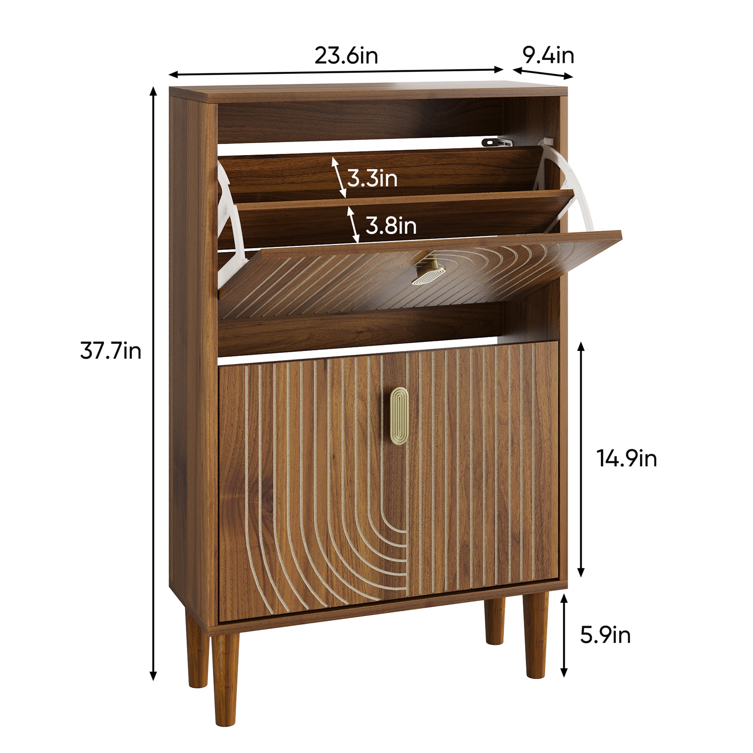 Forbidden to Sell on Amazon Line Groove Narrow Shoe Storage Cabinet with 2 Flip Drawers, Freestanding Slim Shoe Rack with Gold Metal Handles for Entry - Image 5