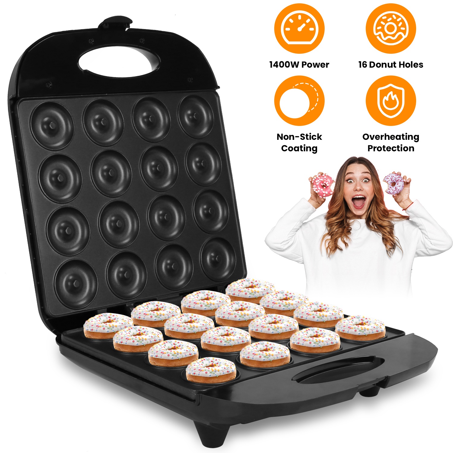 Mini Donut Maker Machine For Kids Snack Breakfast Desserts With 16 Doughnuts Holes Non Stick Coating Double-Side Heating Plates Overheating Protection - Image 2
